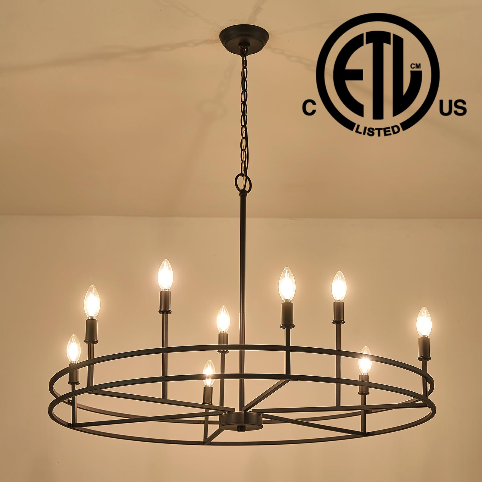 Gold Chandelier 9-Light Dining Room Chandelier Over Table Master Bedroom Chandelier Lighting Round Living Room Chandelier Light Fixture for Foyer, Bathroom, Solid Metal,35in