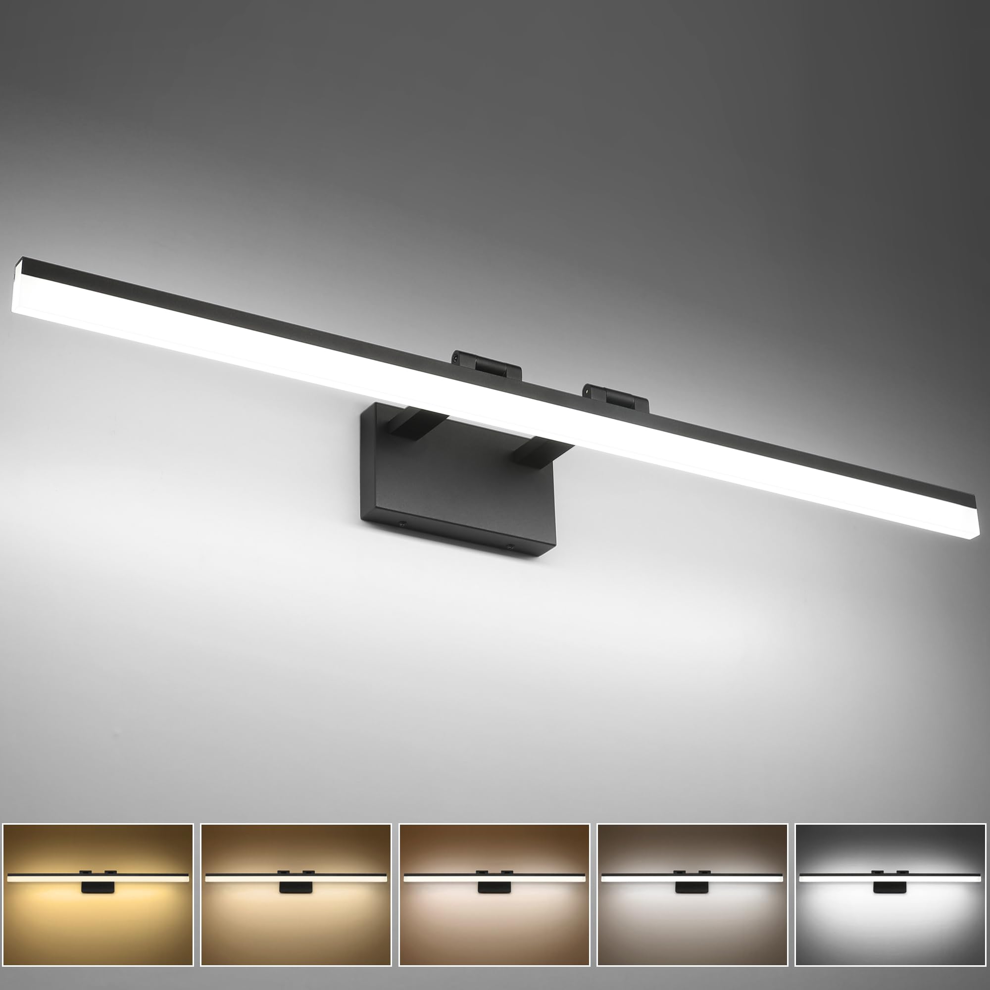 Dimmable Black Vanity Light Bar Lighting Fixtures Modern Bathroom Light Fixtures 6000K Rotatable White Aluminum LED Light