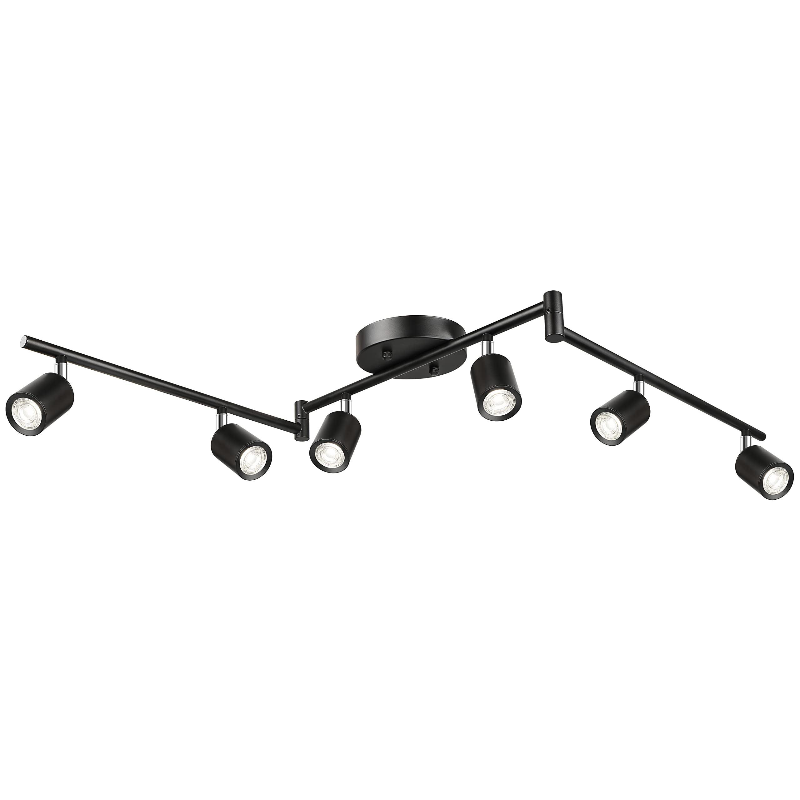 6-Light [Integrated 24W LED] Track Lighting Kit, 6 Way Rotatable Black Track Lighting Fixture Ceiling, Modern Dimmable LED Spotlight Head, 2400LM Daylight White 5000K Interior Light