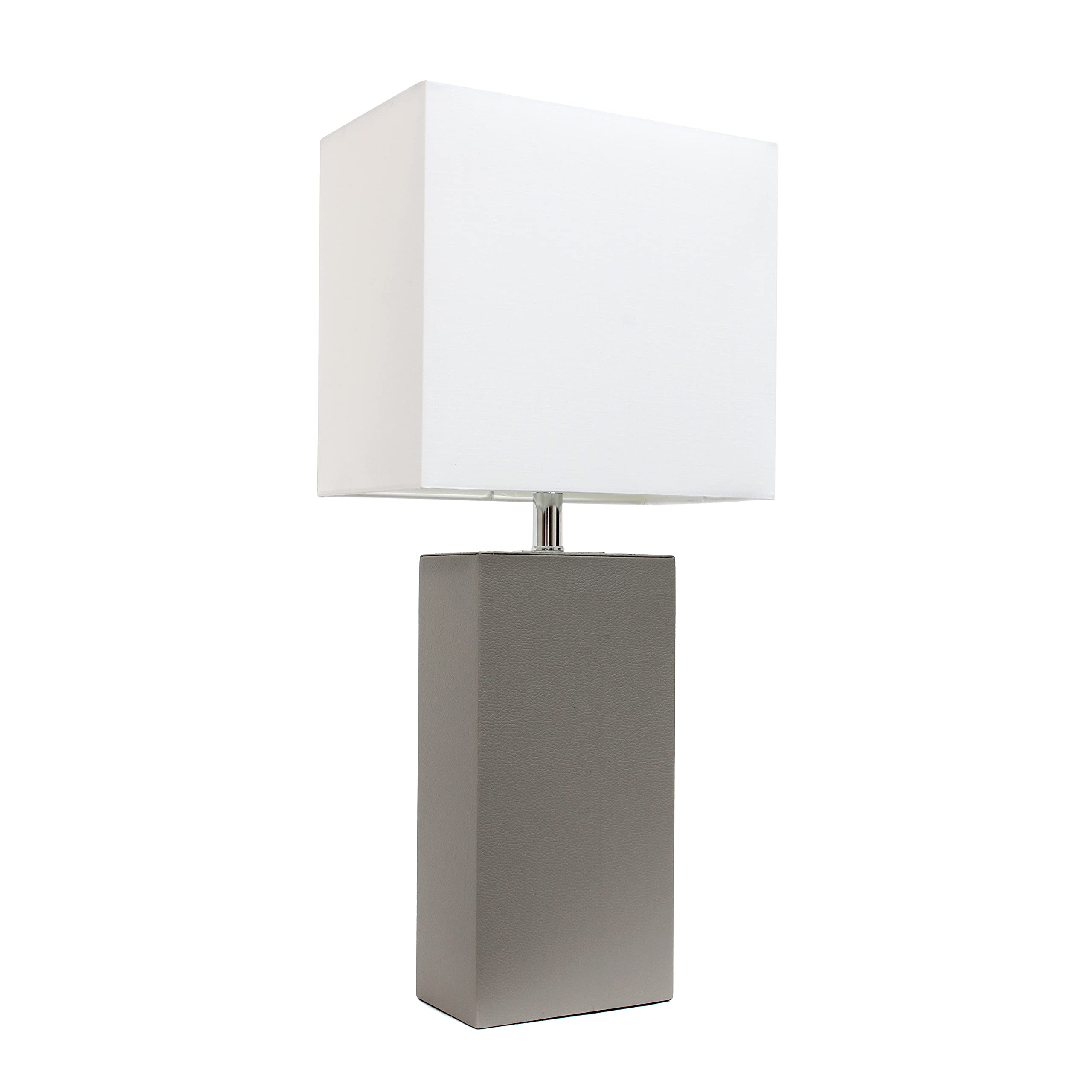 Modern Leather Table Lamp with White Fabric Shade, Gray (Pack of 1)