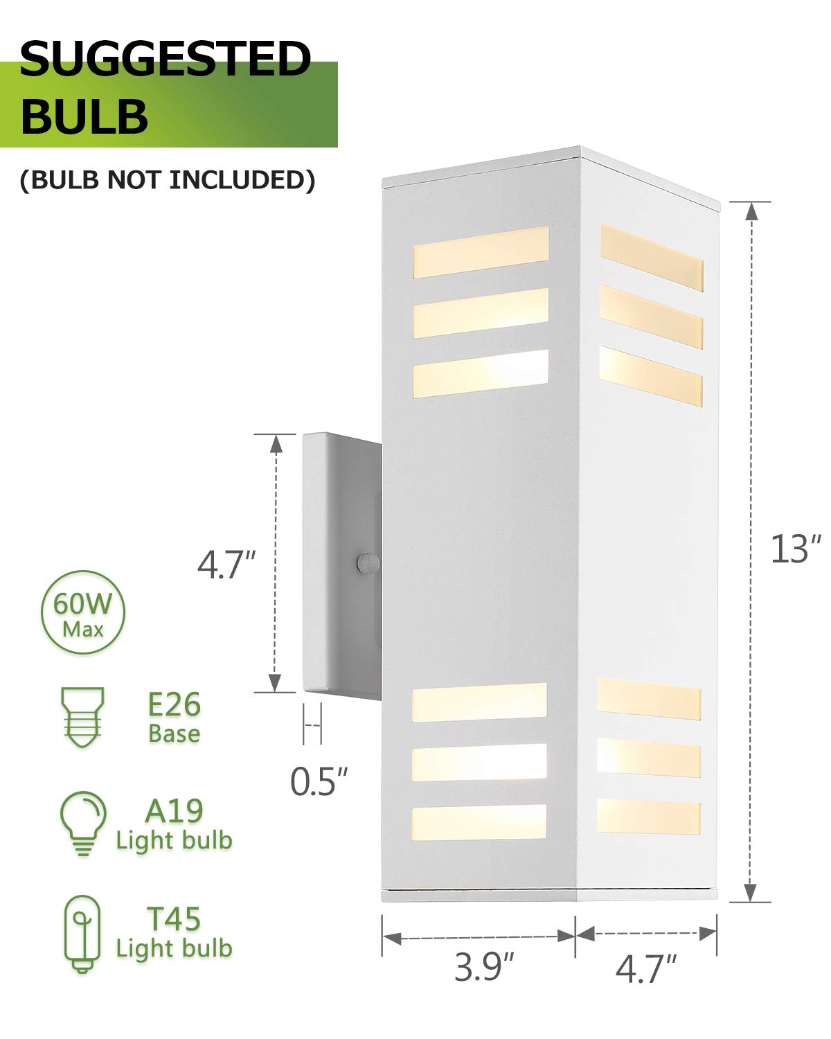 harriet Outdoor Wall Lights, Modern Outdoor Wall Sconces Aluminum Waterproof, 13" Rectangular Porch Light Up and Down Lighting for Outdoor Wall Mount, Black