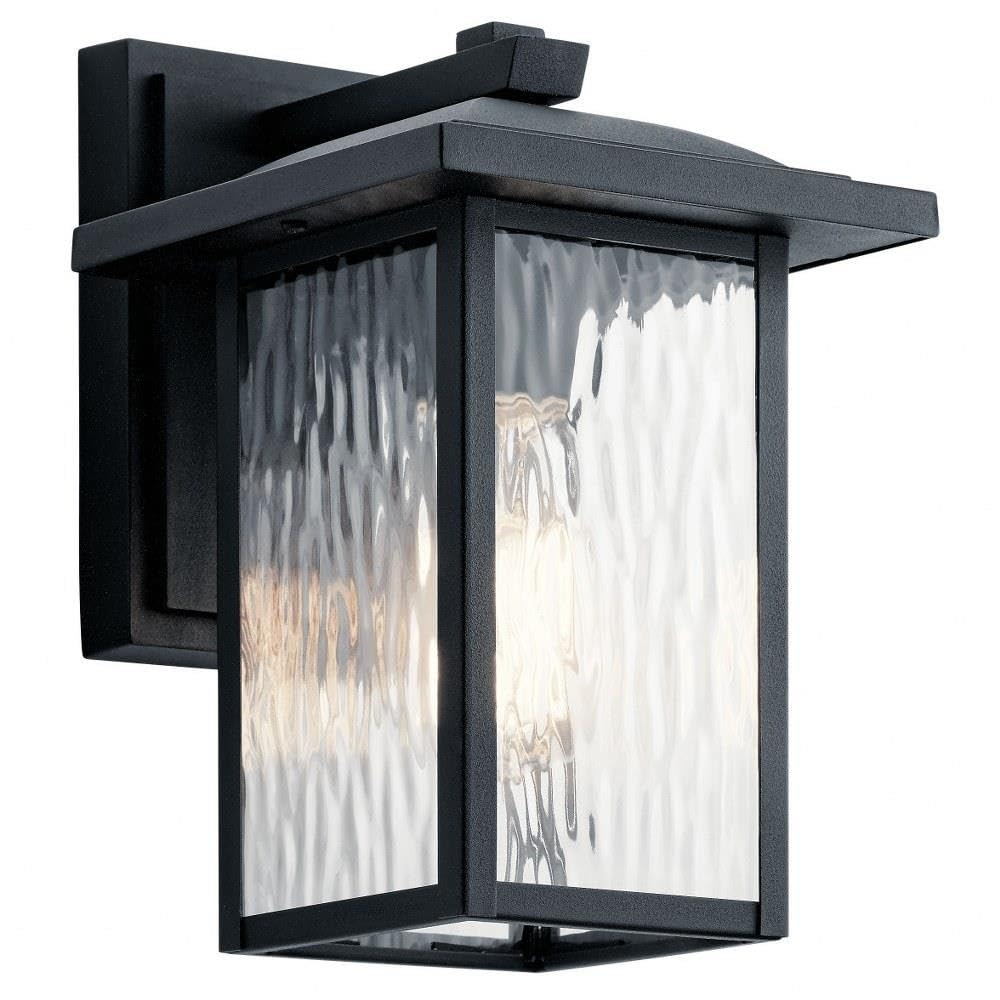 10.25" Outdoor Wall Light in Black, 1-Light Exterior Wall Sconce Porch Light with Clear Water Glass, (10.25" H x 6.5" W), 49924BKT