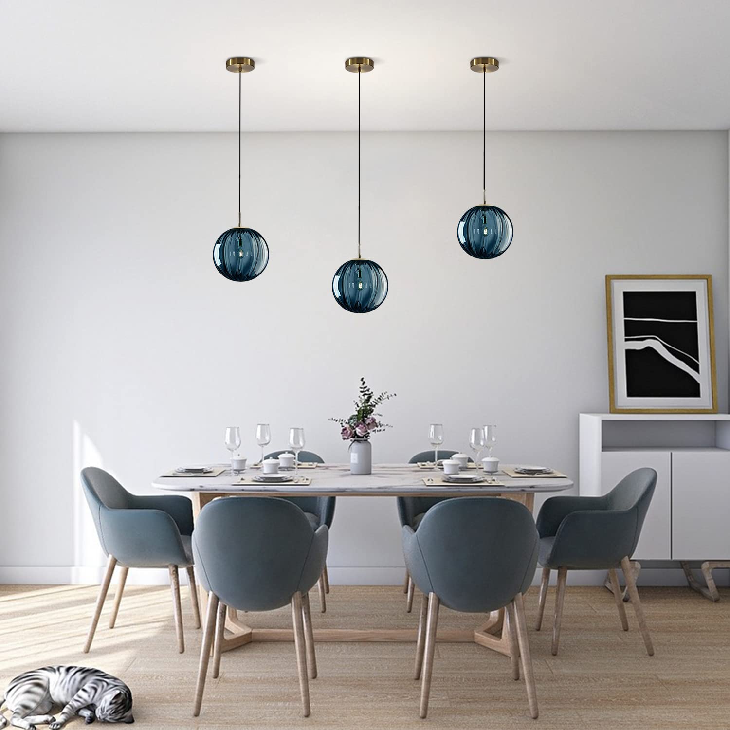 KCO Lighting Modern Gold 3 Light Hanging Pendant Light Large Smoke Glass Globe Cluster Chandelier Brush Brass Kitchen Island Light Fixture Nordic Multi Light Pendant Lighting