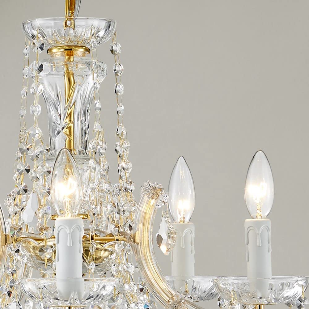 LIGHTING CH001G Modern K9 Crystal Chandelier, Maria Theresa Style Light Fixture, 5-Lights, D20 x H18, Adjustable Chain 59", Shinny Gold Finish Frame