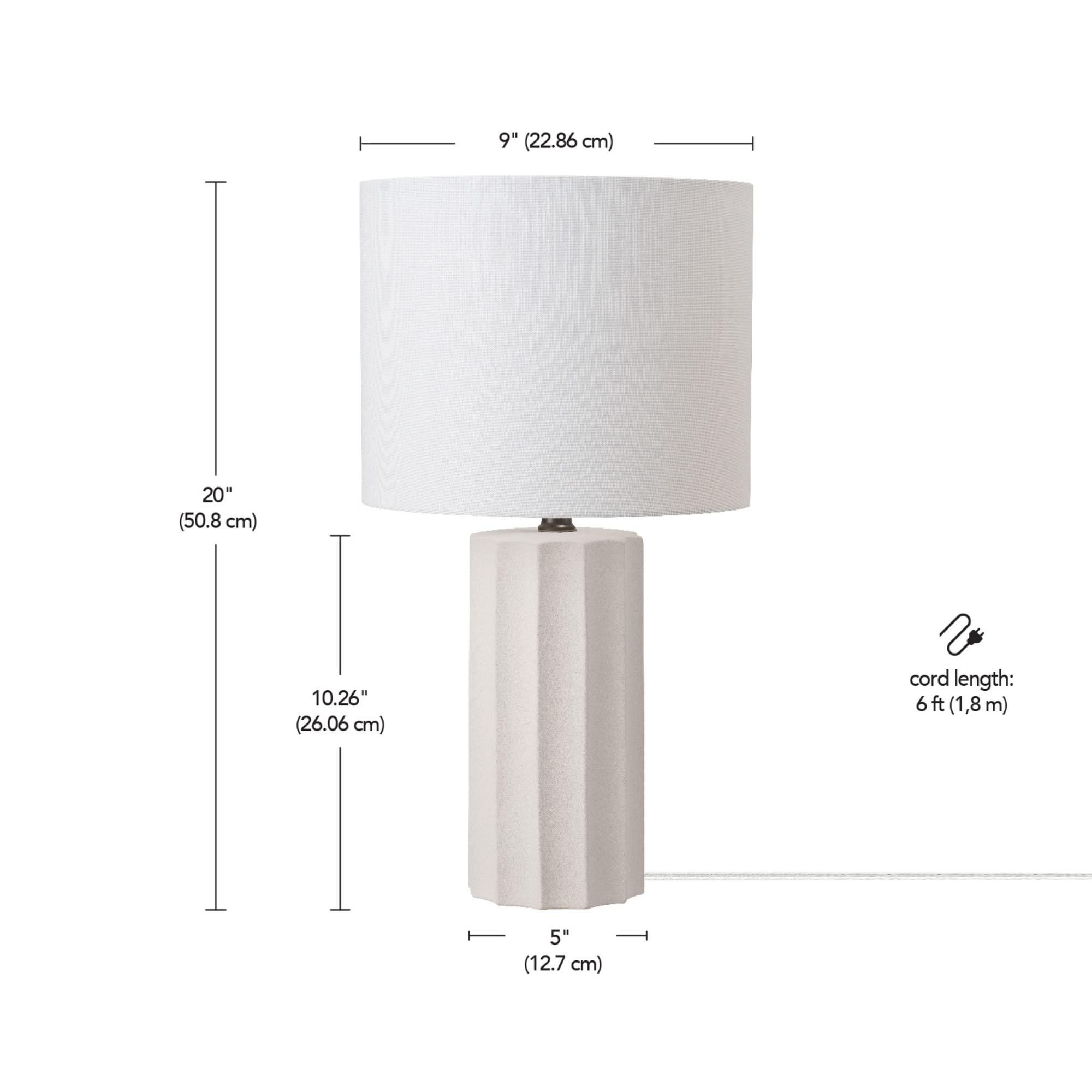 Ceramic Table Lamp, Soft Beige Finish, White Linen Shade, On/Off Rotary Switch on Socket, Table Lamp for Living Room, Home Décor, Lamps for Bedroom, Room Décor