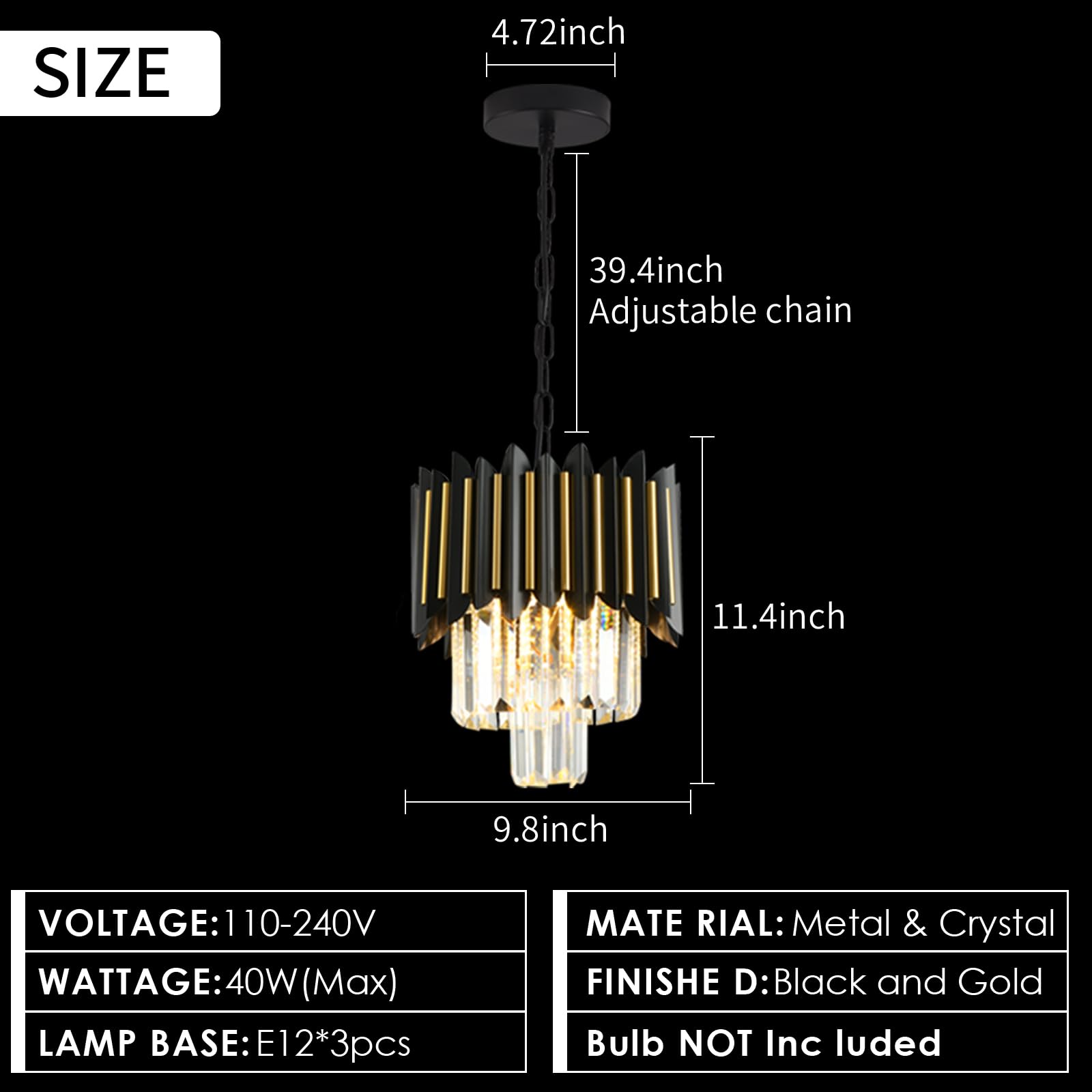 Modern Crystal Chandeliers 3 Tiers Black and Gold Chandelier Pendant Light Fixtures Round Flush Mount Chandeliers Ceiling Lighting for Living Room Dining Room Foyer Bedroom Entryway Kitchen W16in