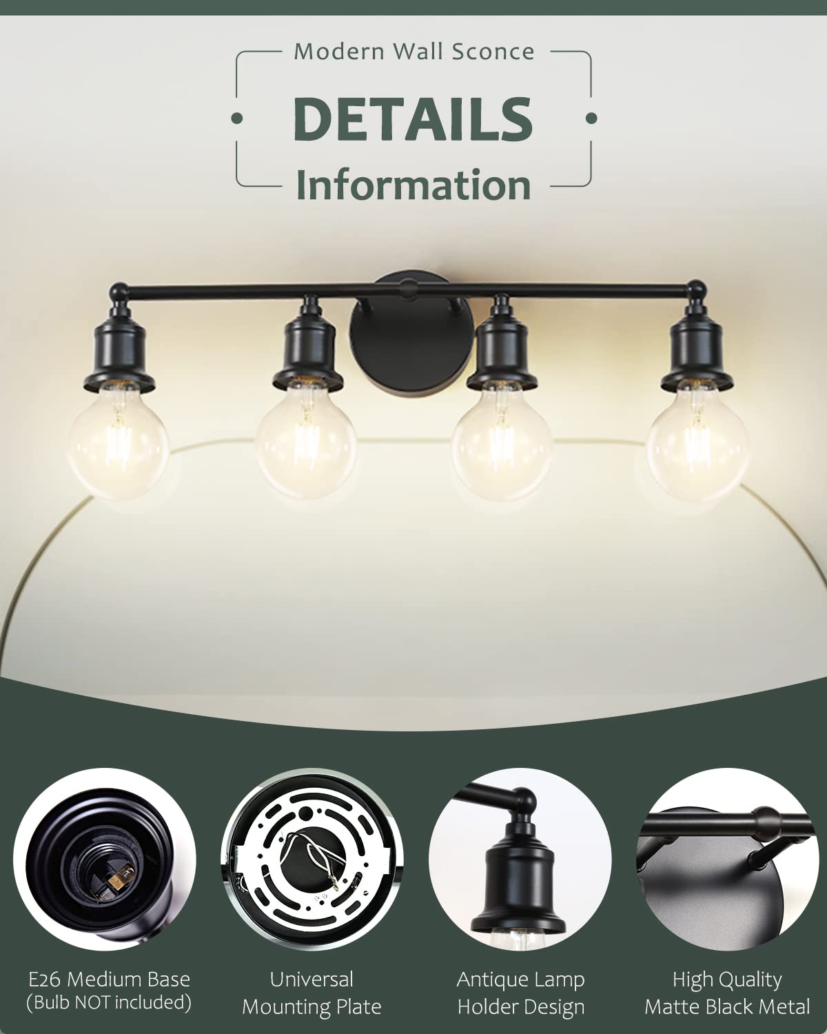 3-Light Vanity Light Fixture, Industrial Black Wall Sconce Light Fixture, Farmhouse Bathroom Wall Lighting for Over Mirror, E26 Base Wall Lamp for Bathroom Bedroom Hallway (Bulb Not Included)