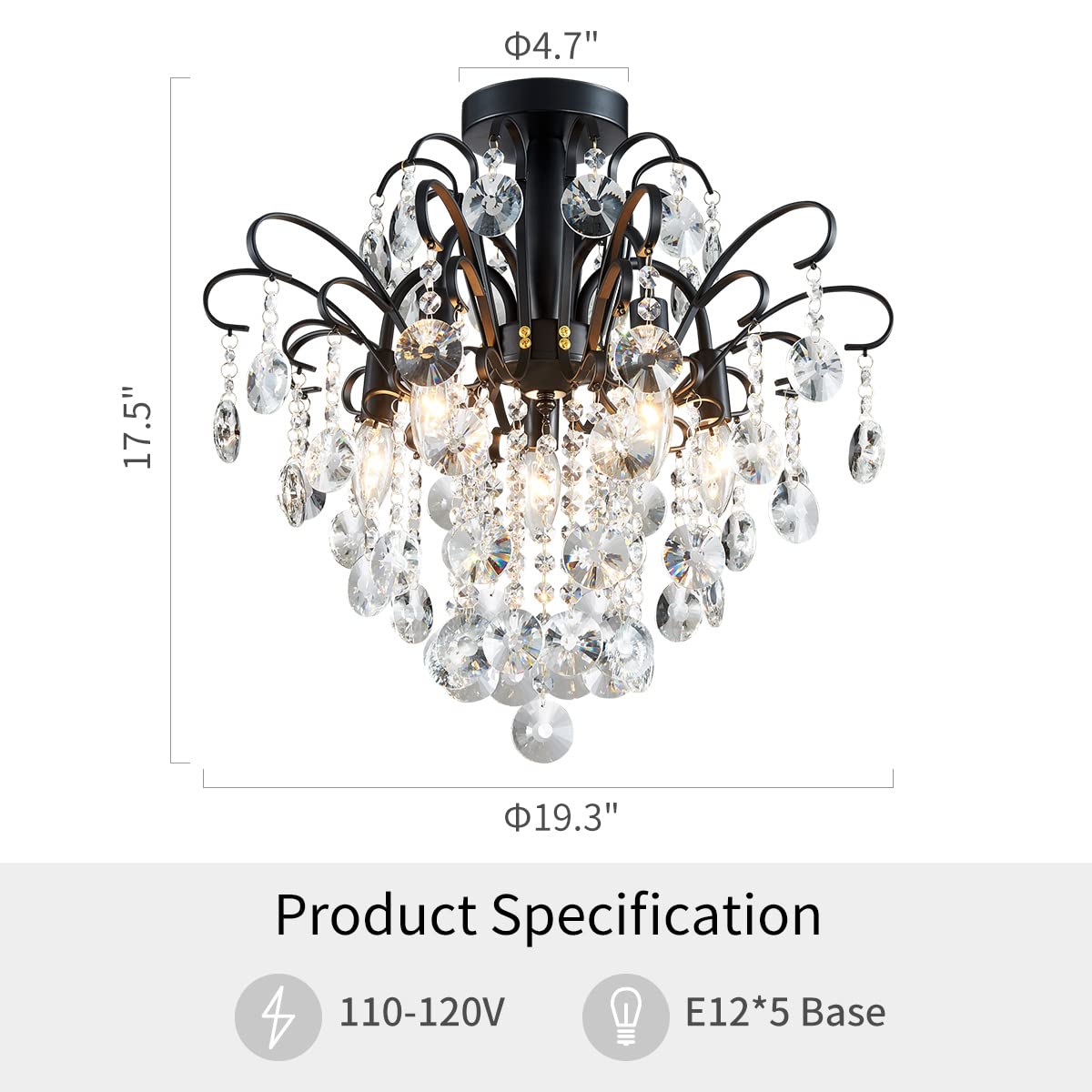 Crystal Chandelier Flushmount Ceiling Light Modern Lighting Fixture for Bedroom Hallway Bar Kitchen Bathroom, H 17.5'' x W 19.3'', E12 Base, Gold