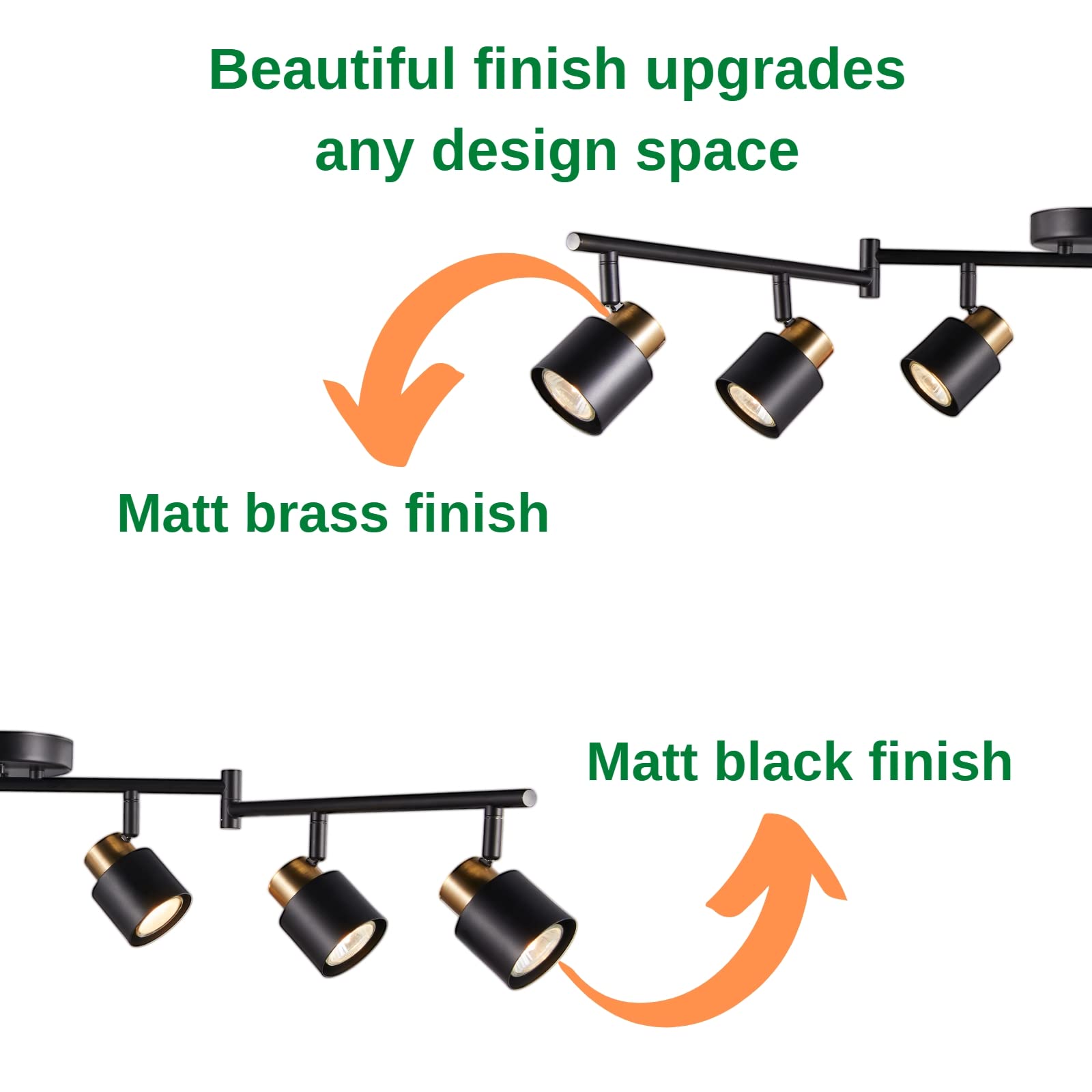 4 Light Track Lighting Kit, Matt Black Brass Finish Adjustable with Moden Flush Mount Ceiling Spotlight for Kitchen,Living Room,Home Improvement