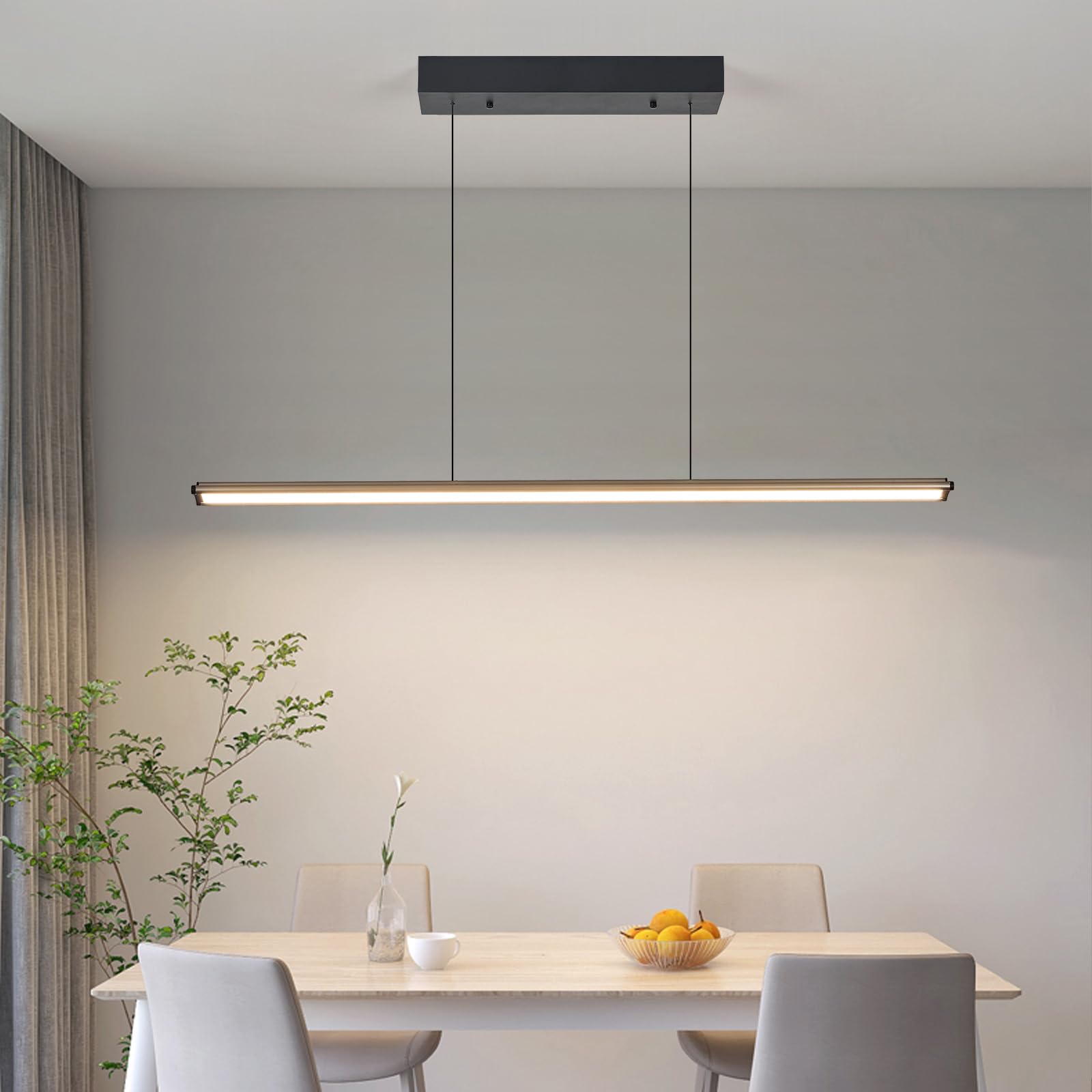 LED Kitchen Island Pendant Light, Linear Pendant, 37.9 Inch Automatic Lifting and Hovering, Modern Dimmable Restaurant Chandelier with Remote for Dining Room Kitchen Island Pool Table