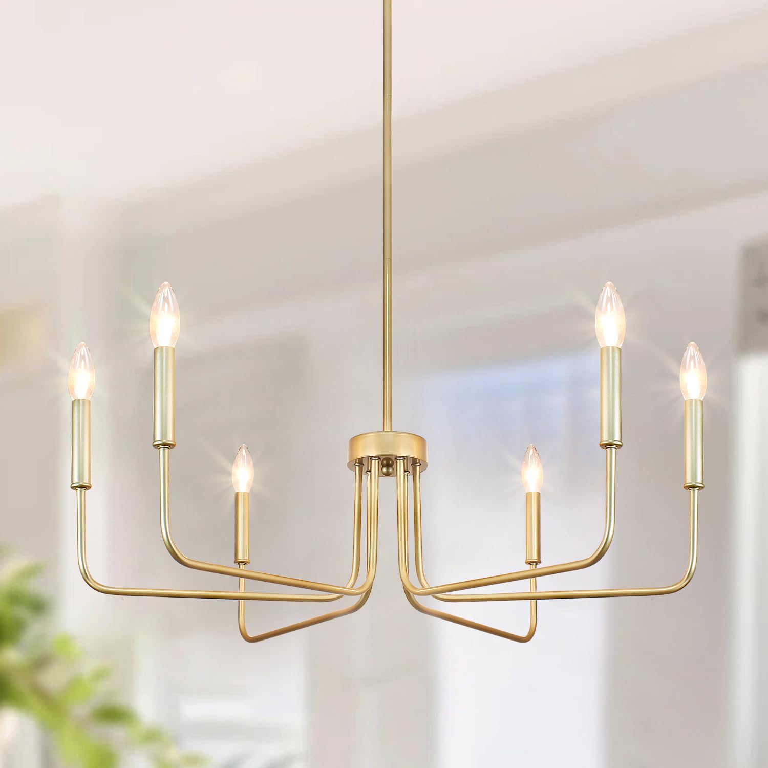 Gold Chandeliers for Dining Room Modern Farmhouse Chandelier 6 Lights 28.74" Rustic Industrial Metal Candle Ceiling Pendant Lighting for Living Room Bedroom Kitchen Island Foyer