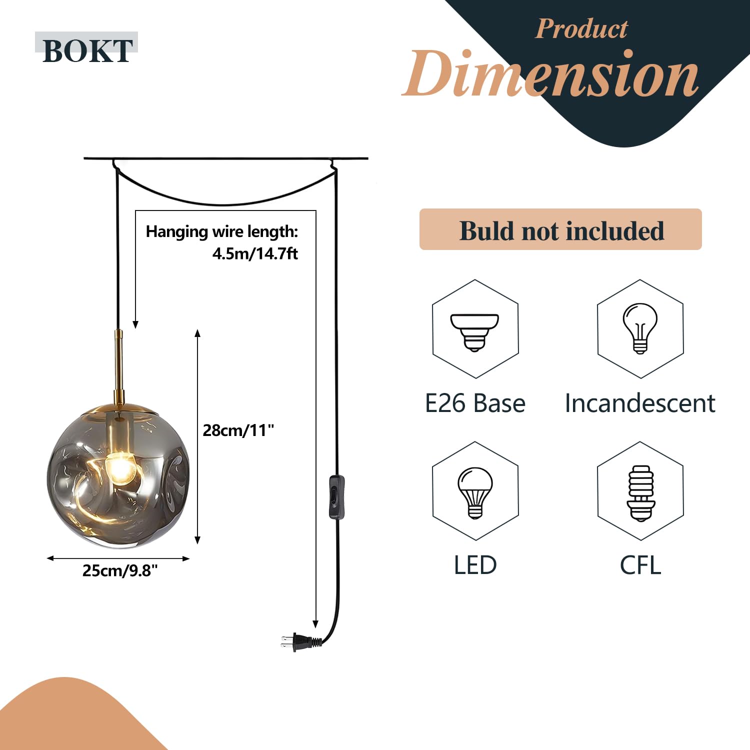 BOKT Modern Gold Kitchen Island Pendant Light Mid Century 3-Lights Globe Pendant Light Fixture Cluster Multi Light Pendant Lighting Bedside Glass Ball Pendant Lamp