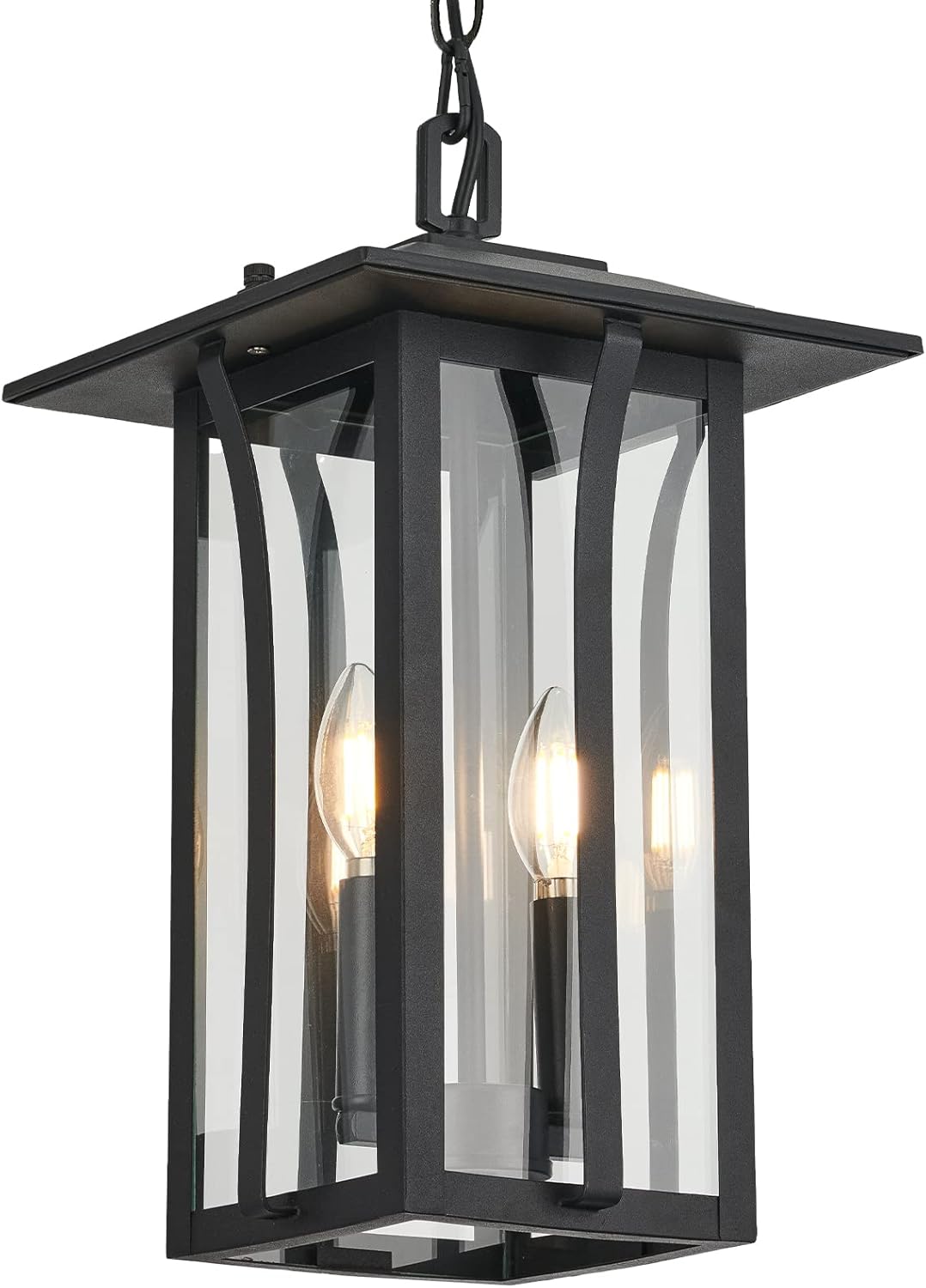 Outdoor Pendant Lights for Porch,Exterior Hanging Light Fixtures,Outdoor Lantern Pendant Light in Textured Black Finish w/Clear Glass Panel - 2451-1H