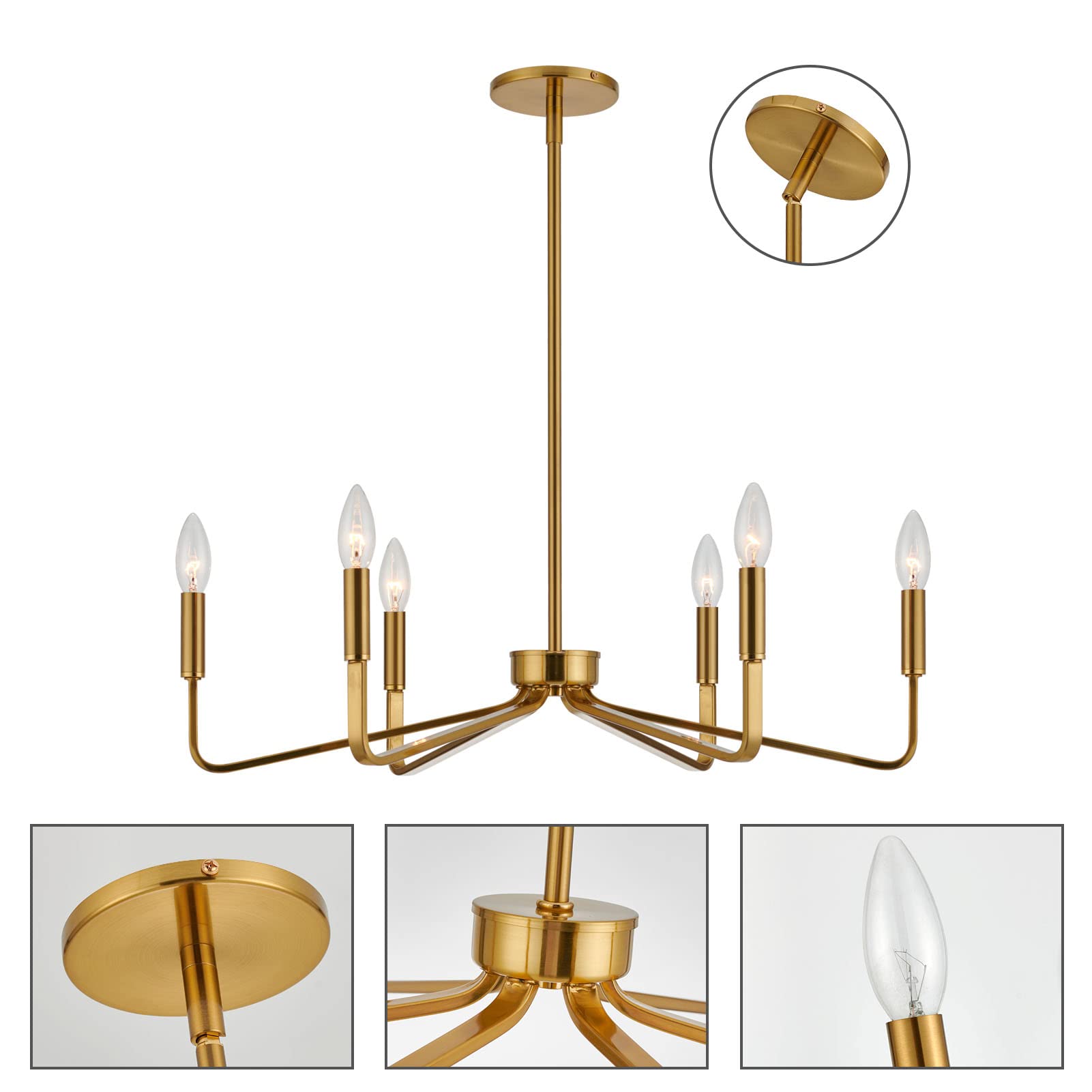 Modern Gold Chandelier for Dining Room,35 Inch Brushed Brass Chandelier Light Fixture, Dining Room Light Fixtures Over Table