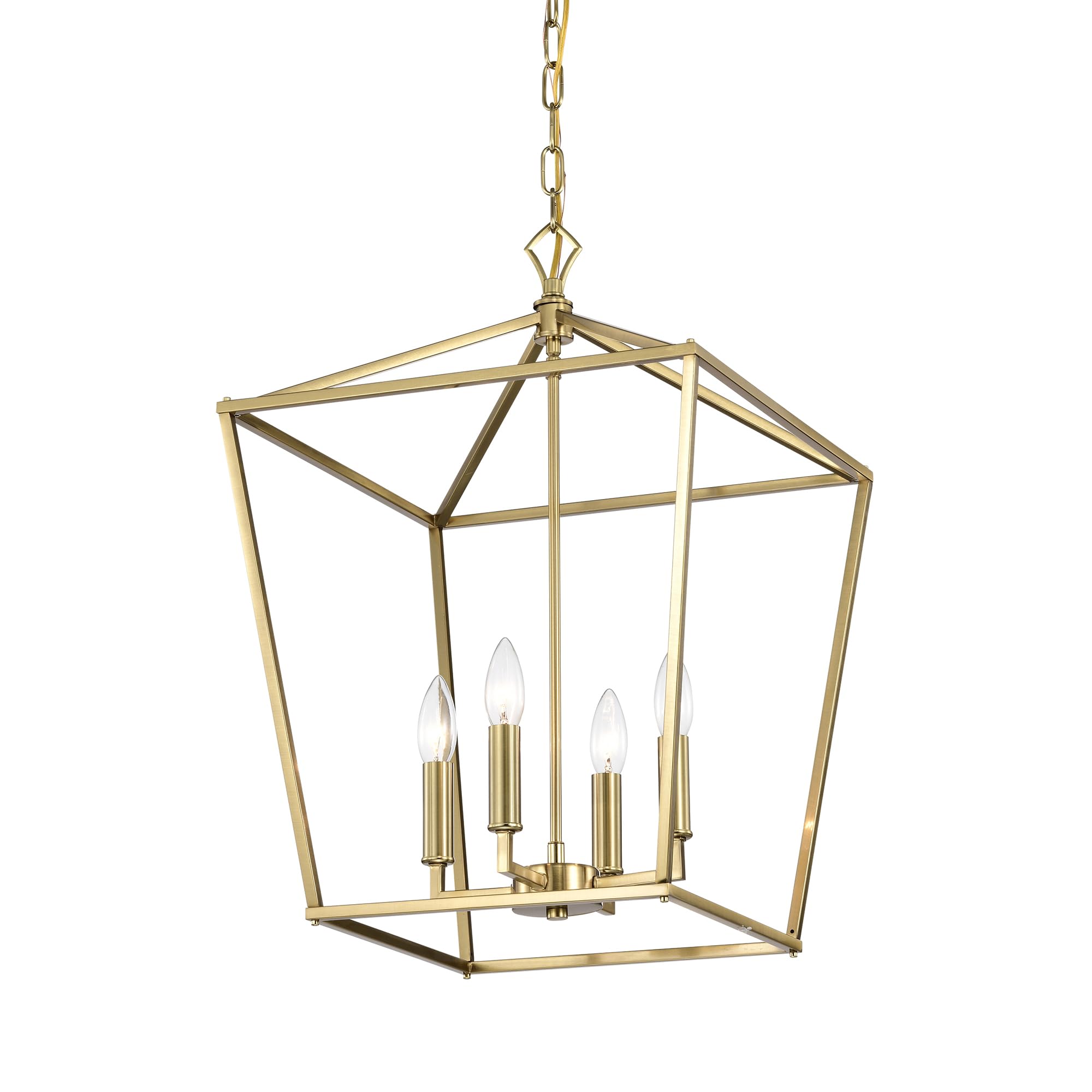 4-Light Gold Lantern Cage Pendant Light, 16 in. Adjustable Height Lantern Chandelier, Ceiling Hanging Light Fixtures E26 Bulbs for Kitchen Island Dining Room Foyer