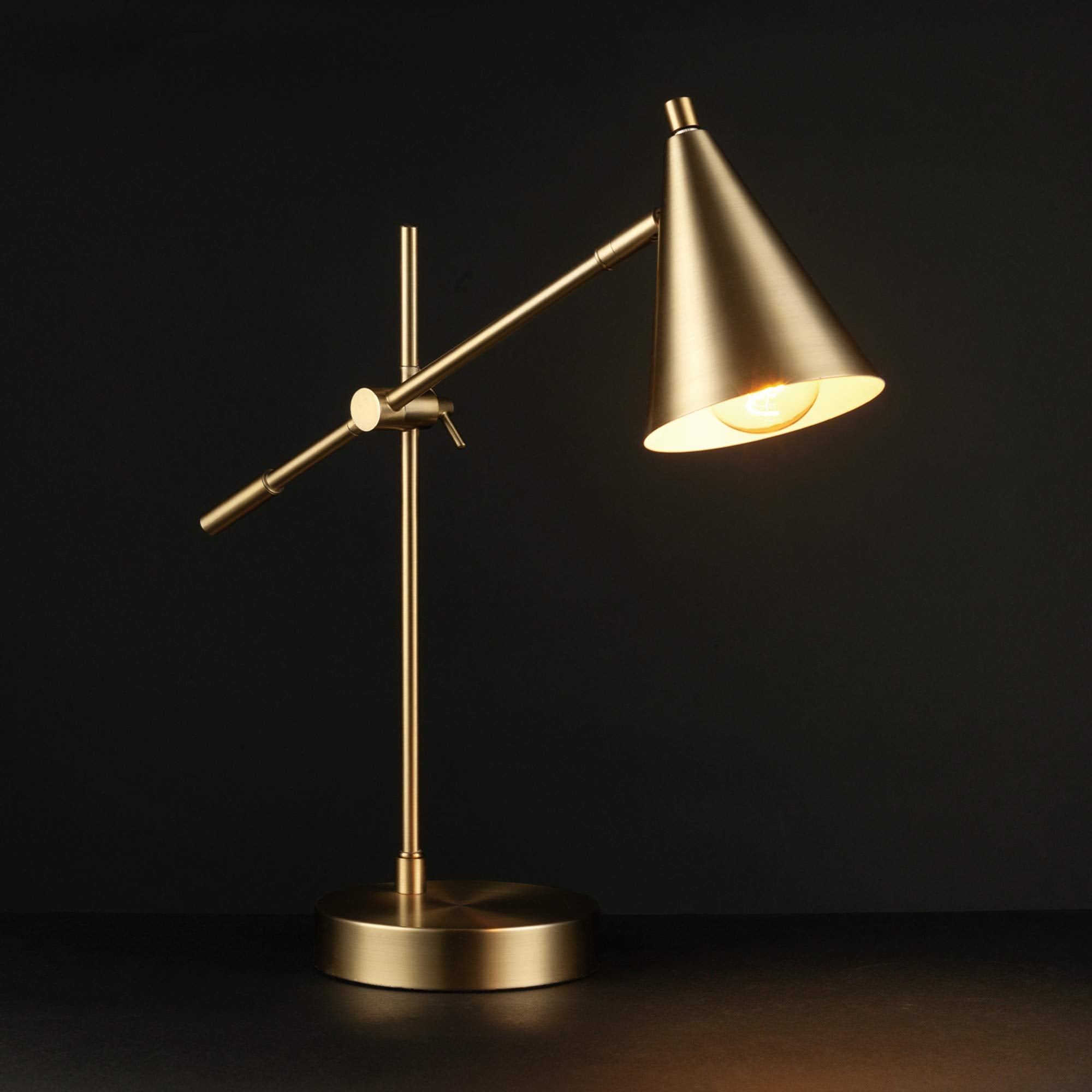 20" Desk/Table Lamp, Matte Brass Finish, Adjustable Height, Balance Arm, in-Line Rocker On/Off Switch