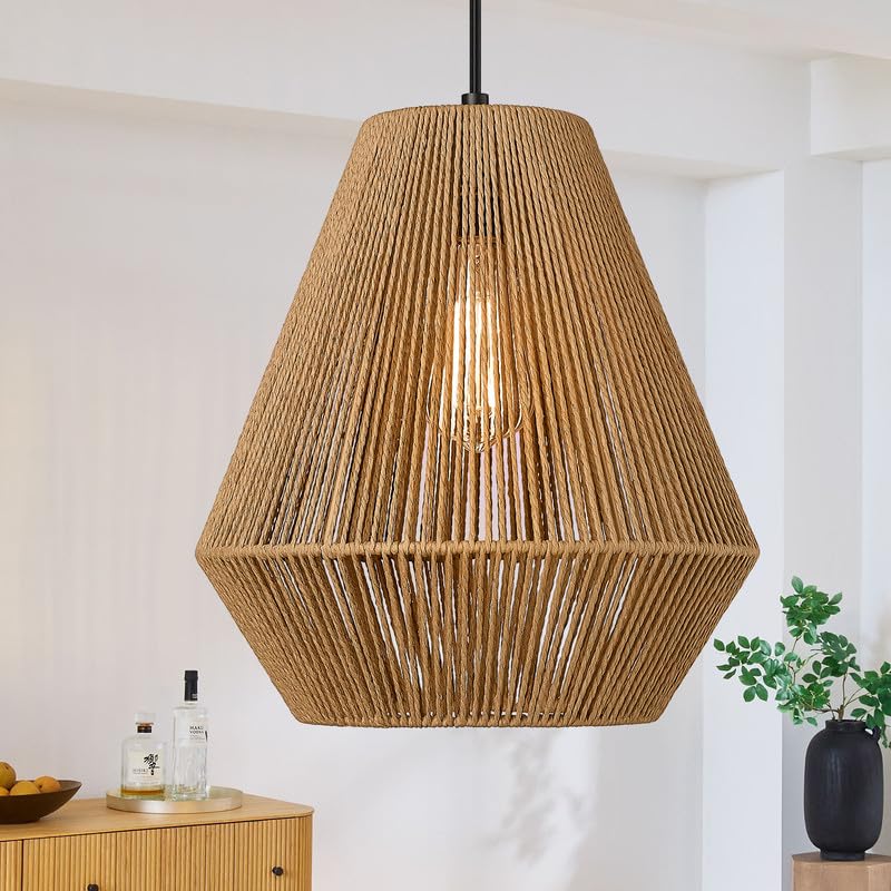 3 Pack Woven Pendant Lights, 7” Modern Boho Hanging Lamp with Handwoven Woven Rattan Shade, Adjustable Farmhouse Coastal Pendant Light Fixtures for Kitchen Island,Dining Room,Bar, Foyer Hallway