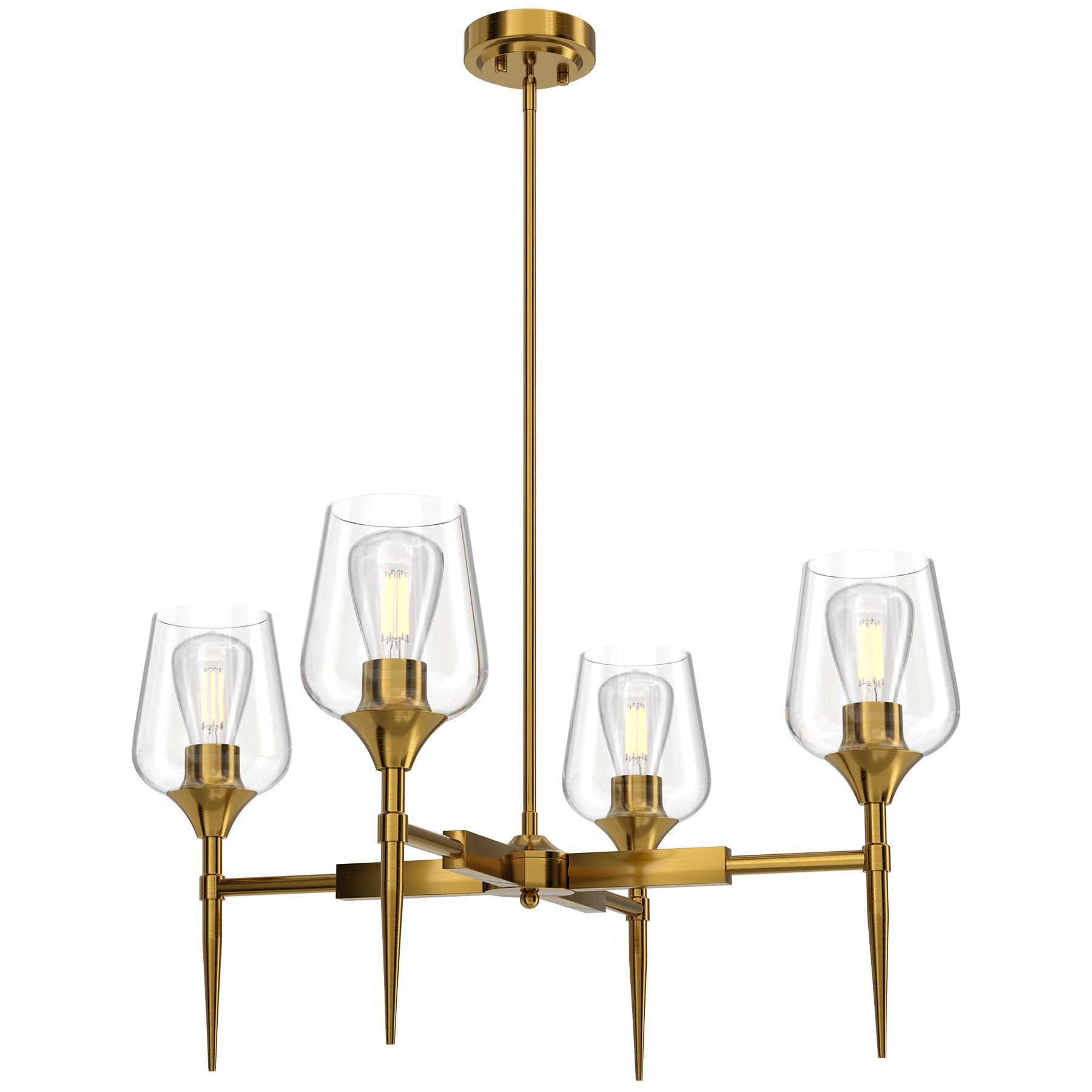 4 Light Chandelier for Dining Room, Farmhouse Chandelier with Cylinder Clear Glass Shade, Modern Chandelier for Kitchen Bedroom Living Room Foyer, Pendant Light with Gold Finish