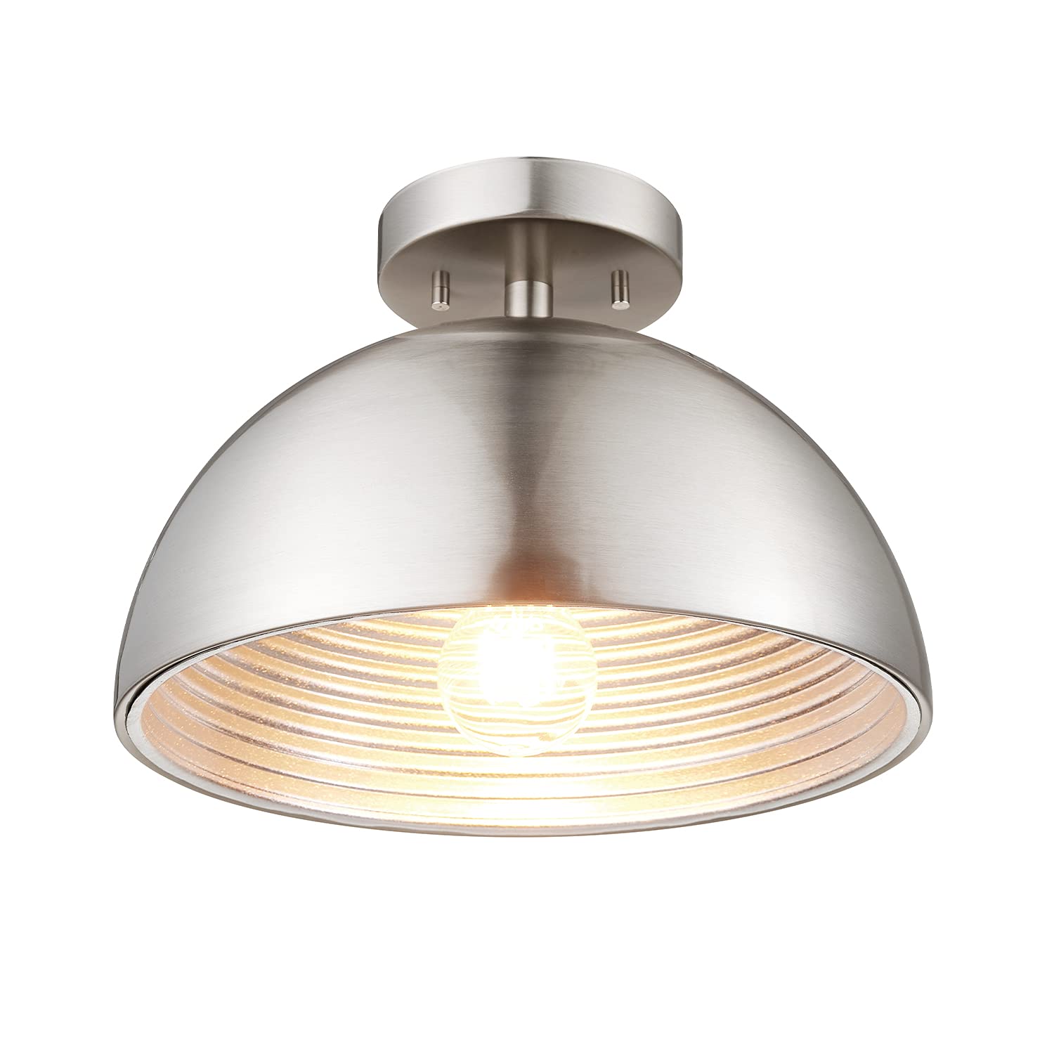 1-Light Semi-Flush Mount Ceiling Light, Matte Black, Matte Brass Accents, Bulb Not Included