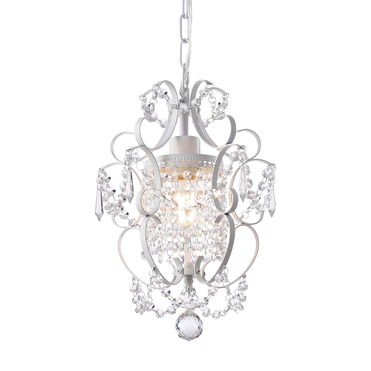 Mini Chandelier White Crystal Chandelier 1 Light Elegant Chandelier Crystal Iron Ceiling Light Fixture for Bedroom,Farmhouse,Foyer