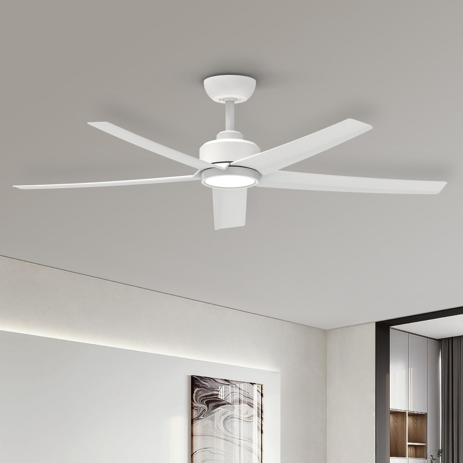 Ceiling Fans with Lights, 52 inch Black Ceiling Fan with Light and Remote Control, 3CCT, Quiet DC Motor, 5 Blades Modern Ceiling Fan for Living Room Farmhouse Bedroom