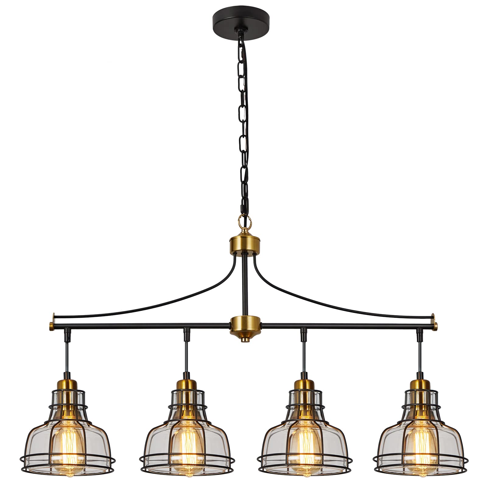 WILON Pendant Lighting for Kitchen Island, Industrial 3 Light Pendant Ceiling Light Fixture, Farmhouse Chandelier for Dining Room Cluster Pendant Light Fixtures Hanging Light with Clear Glass Shades