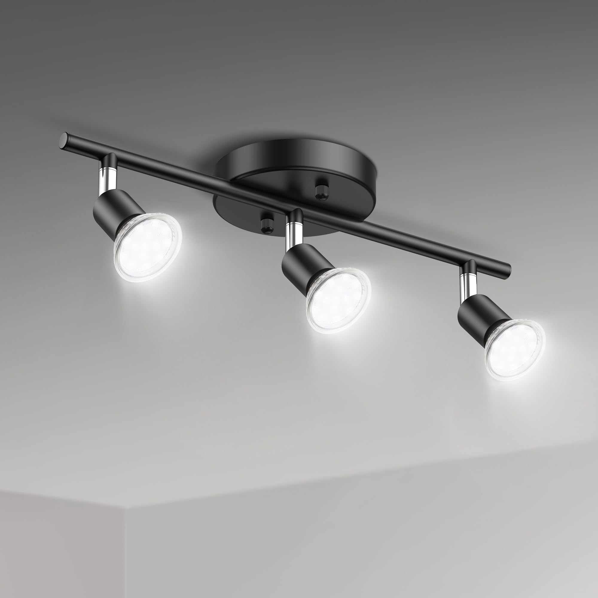 LED 4-Light Track Light Kit, Flexible Kitchen Ceiling Light Fixture, Black Adjustable Ceiling Spotlight with 4 GU10 LED Bulbs for Kitchen Cabinet Gallery Bar Hallway Living Room