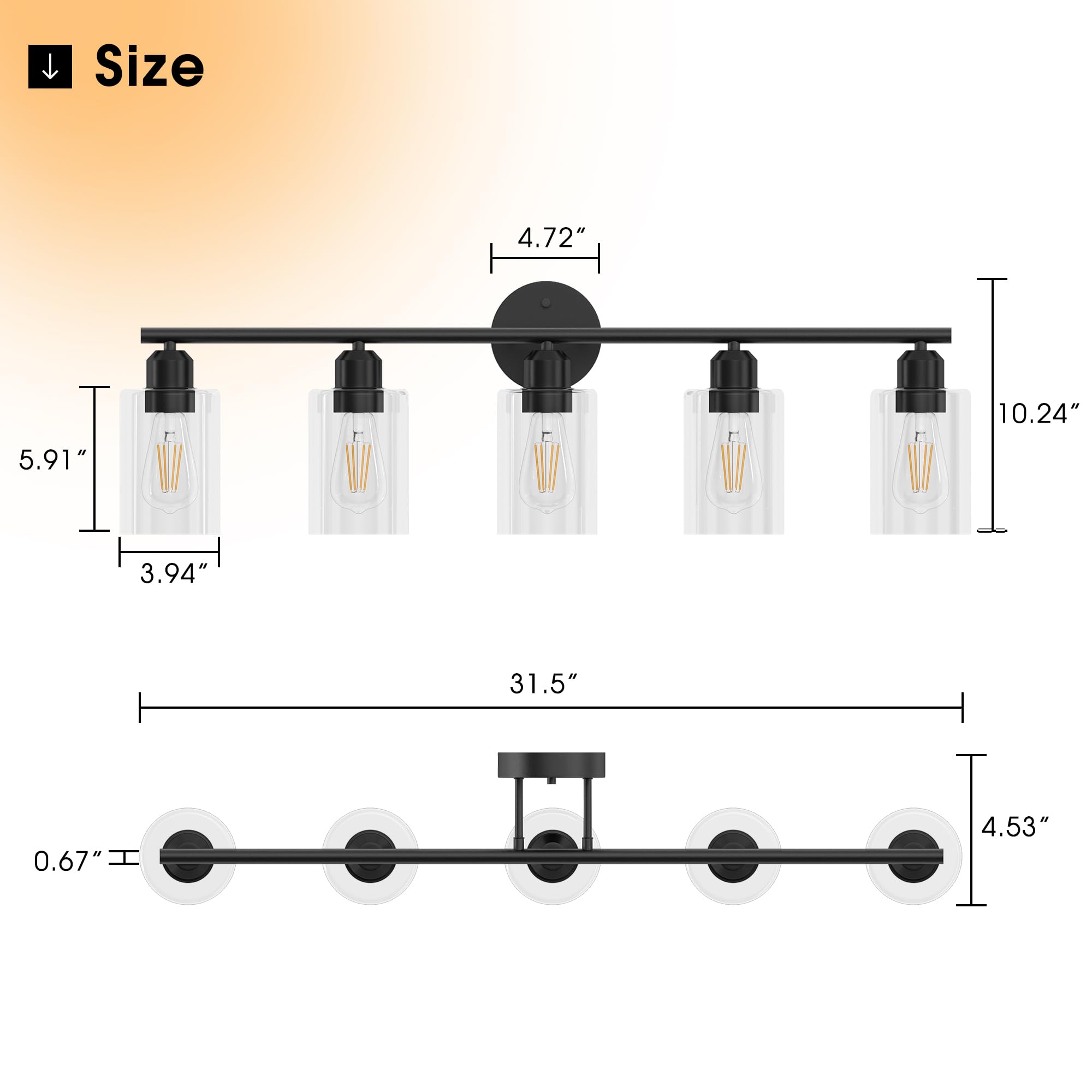 Bathroom Vanity Light Fixtures Matte Black Bathroom Lighting Fixture, 3 Lights Bathroom Light Fixture Over Mirror, Modern Black Vanity Light, UL Certified Wall Sconces with Glass Shades