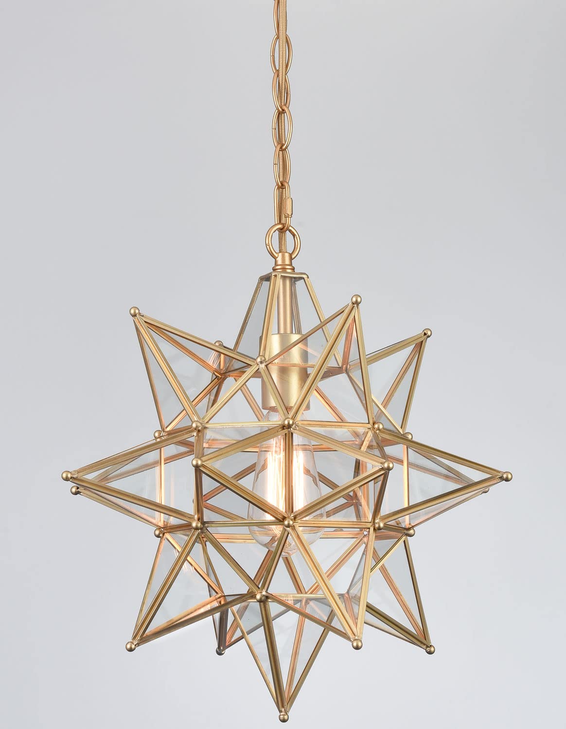 Moravian Star Pendant Light 20-Inch Large Hanging Ceiling Light Modern Gold Finish with Seeded Glass Adjustable Chain