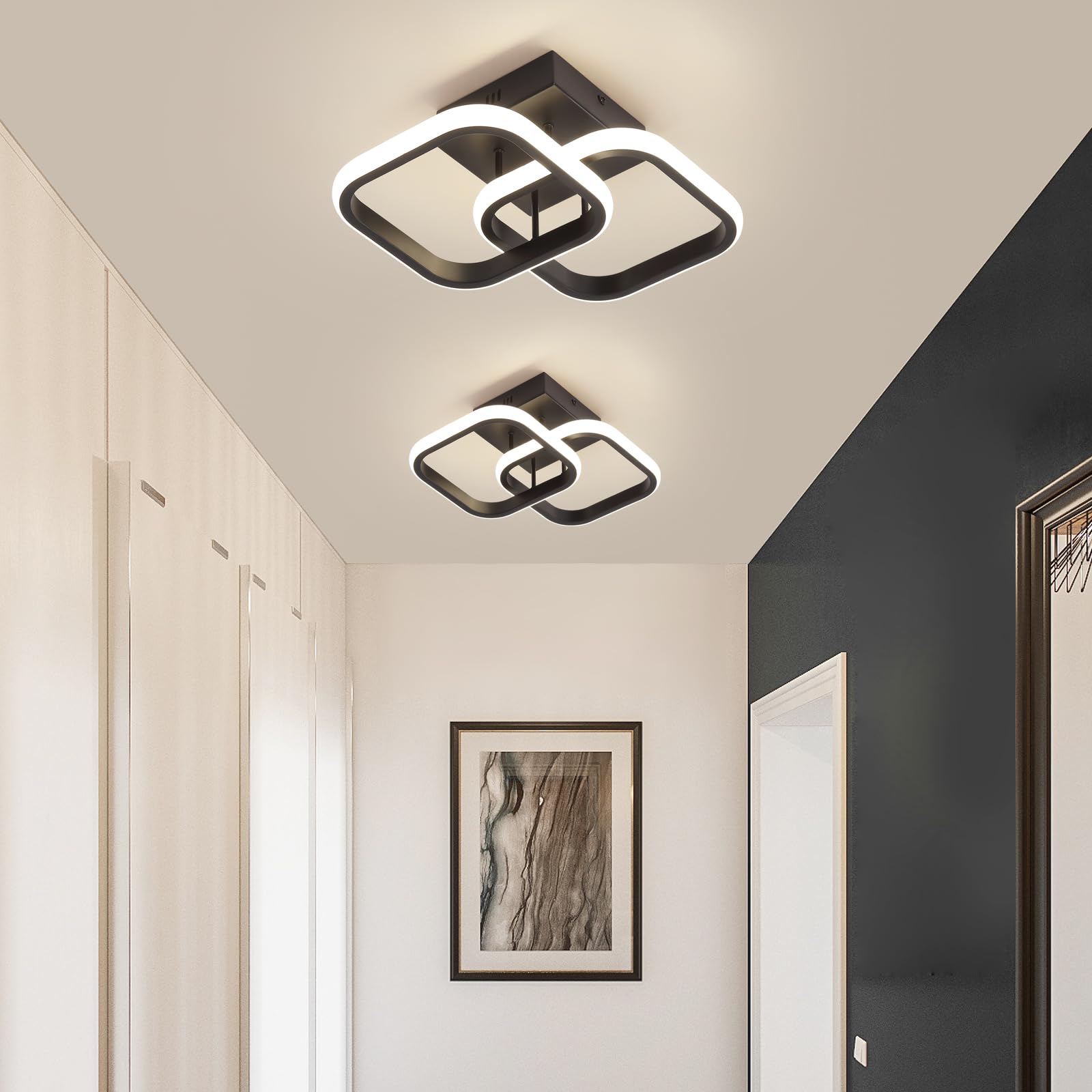 Modern LED Ceiling Light Fixtures Gold Semi Flush Mount Ceiling Lamp Hallway Lights for Bedroom Bathroom Entryway Closet Balcony Stair Laundry Room Curved Design