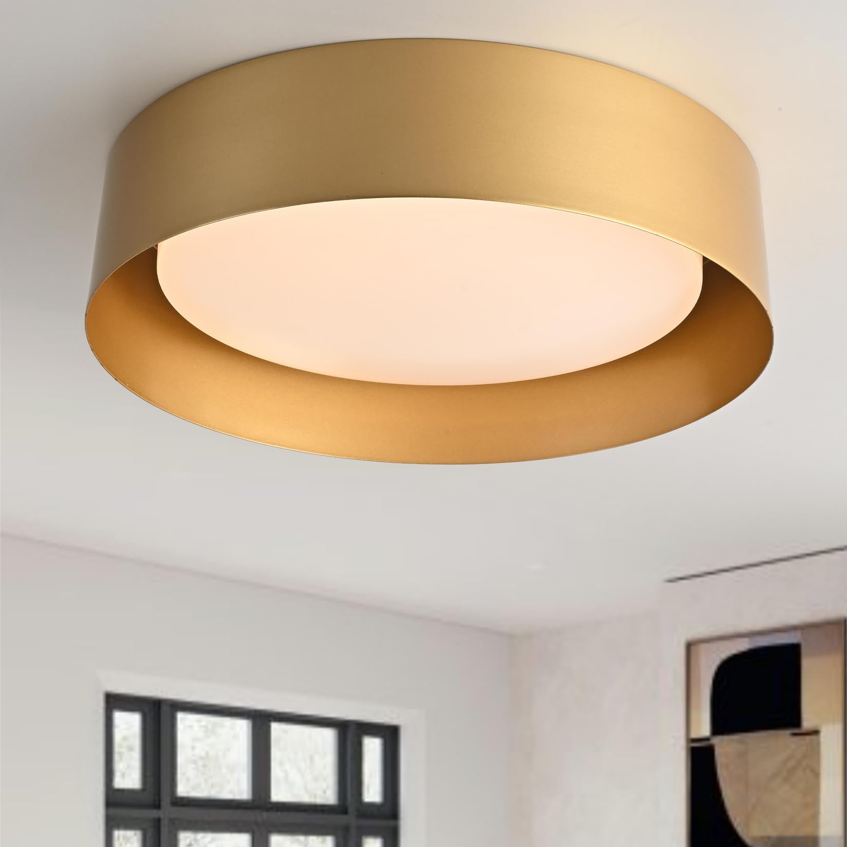 Flush Mount Ceiling Light,12.5 inch LED Ceiling Light Fixture,Matte Black with Gold Inside,3000K/Warm White/18W(100w Equiv.),Dimmable Outdoor Lighting Fixtures Ceiling for Bedroom and Hallway