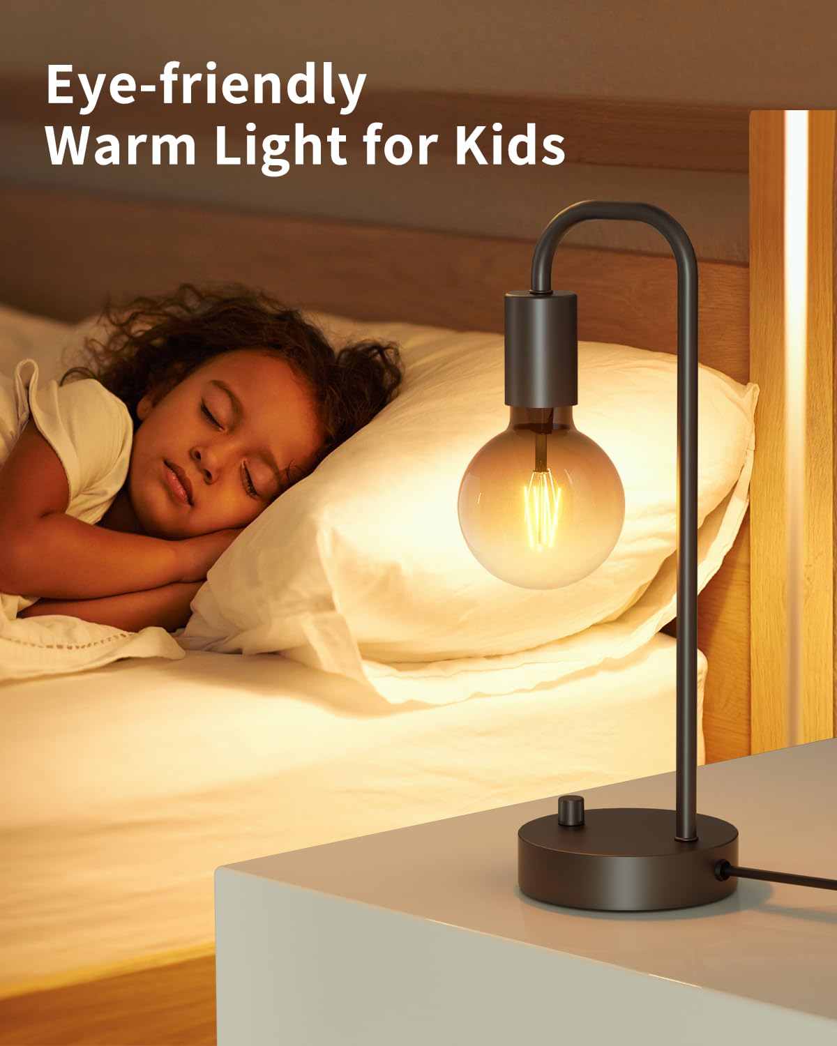 Industrial Table Lamp for Bedroom, Fully Dimmable Modern Bedside Lamps with 2700K Warm Light Bulb for Kids Reading, Minimalist Nightstand Lamps for Living Room, Office (Bulb Included)