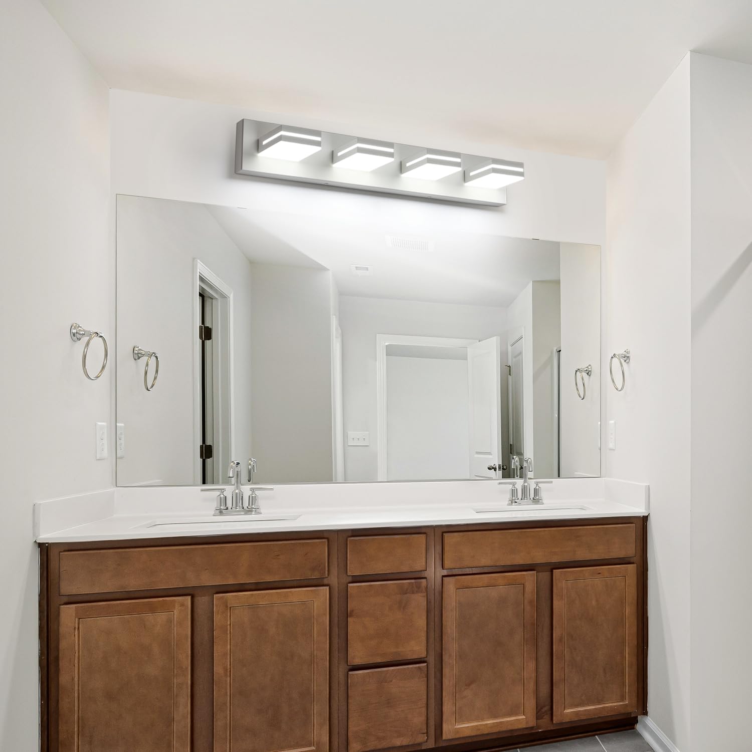 LED Modern Bathroom Vanity Light Fixtures (3-Light, 24-Inch), Matte Black Modern Acrylic Bathroom Wall Lighting Fixtures Over Mirror (Cool White 6000K)