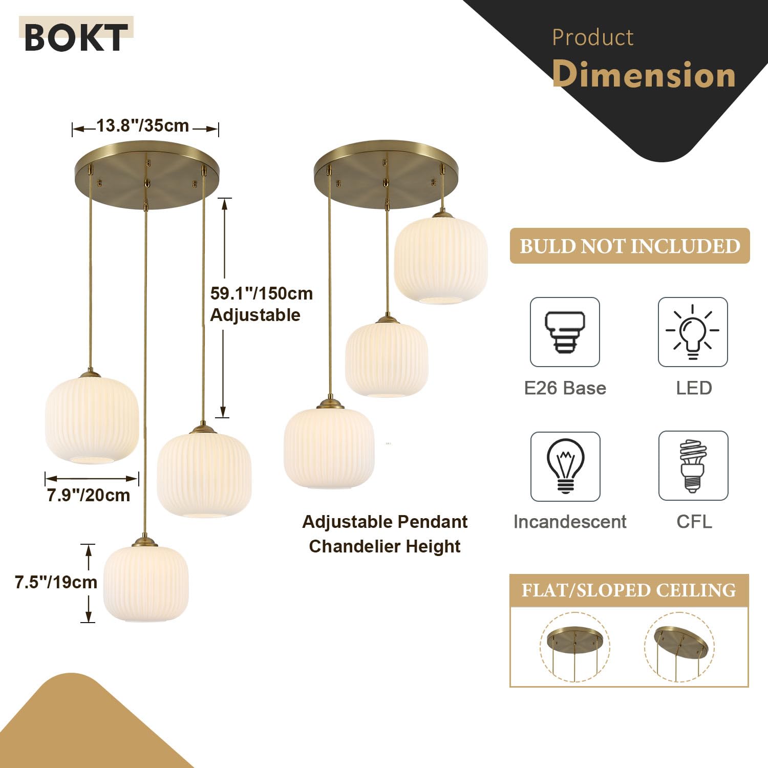 BOKT Modern Smokey Gray Glass Globe Pendant Light Adjustable 3-Light Cluster Pendant Lights Open Glass Kitchen Island Pendant Chandelier Vintage Multi Light Pendant Lighting Cluster Chandeliers