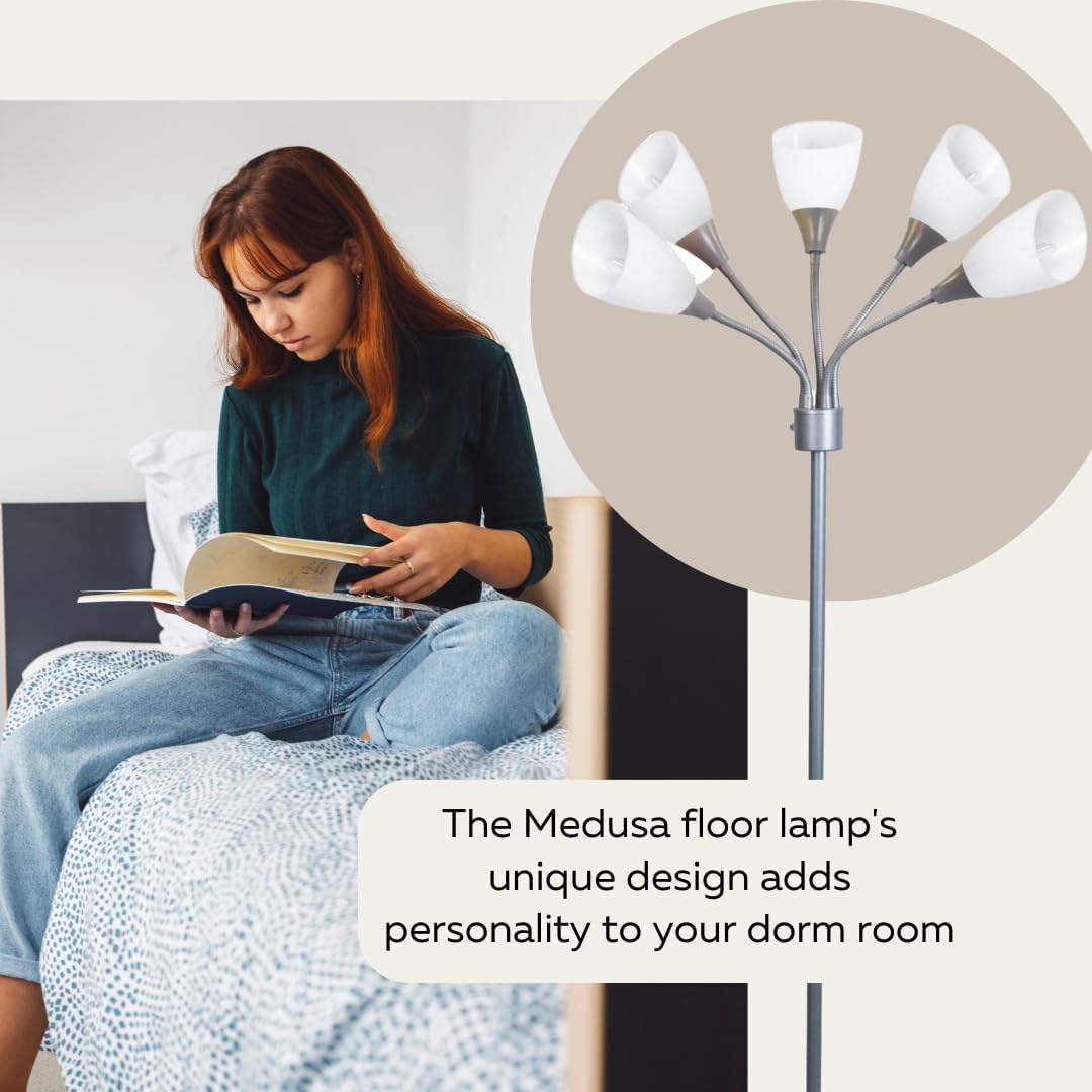 Modern Multi-Head Medusa Floor Lamp - 5 Light Standing Lamp for Bedroom and Living Room with Positionable Acrylic White Shades & 3-Light Mode Switch - Tall Black Floor Lamp for Living Room Decor