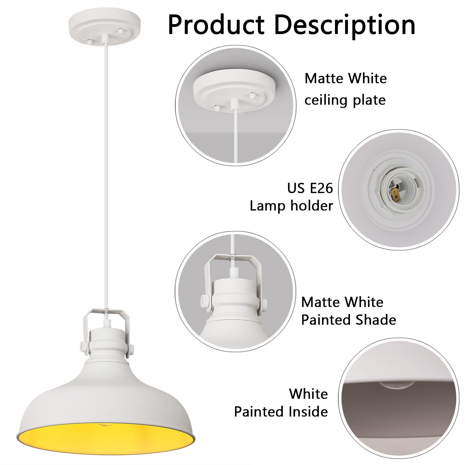 Black Farmhouse Pendant Lights Matte Pendant Lighting for Kitchen Island Industrial Adjustable Height Vintage Dome Hanging Light Fixtures for Barn, Dining Room 3 Packs