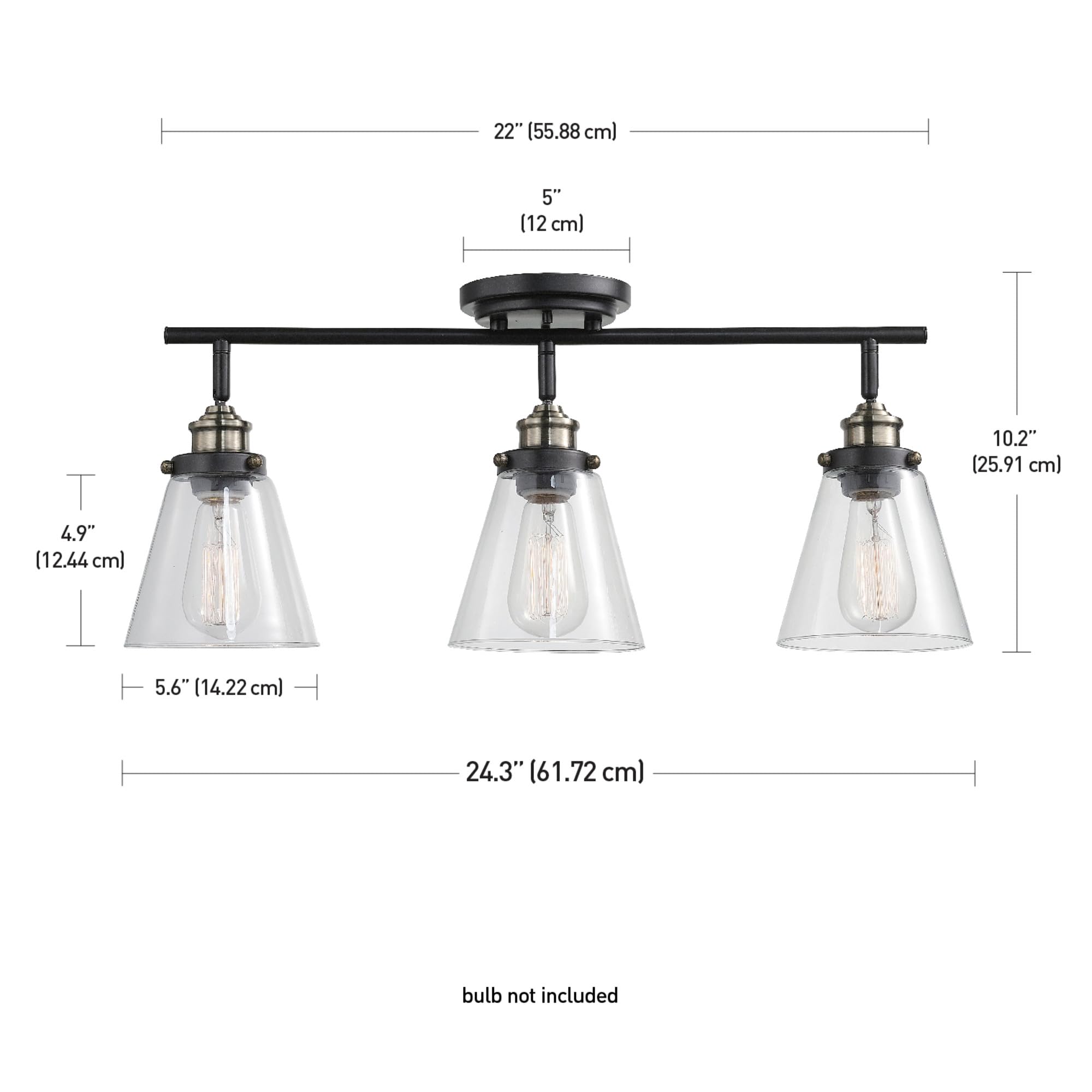 3-Light Track Lighting, Brushed Nickel, Clear Glass Shades, Silver, Bulb Not Included