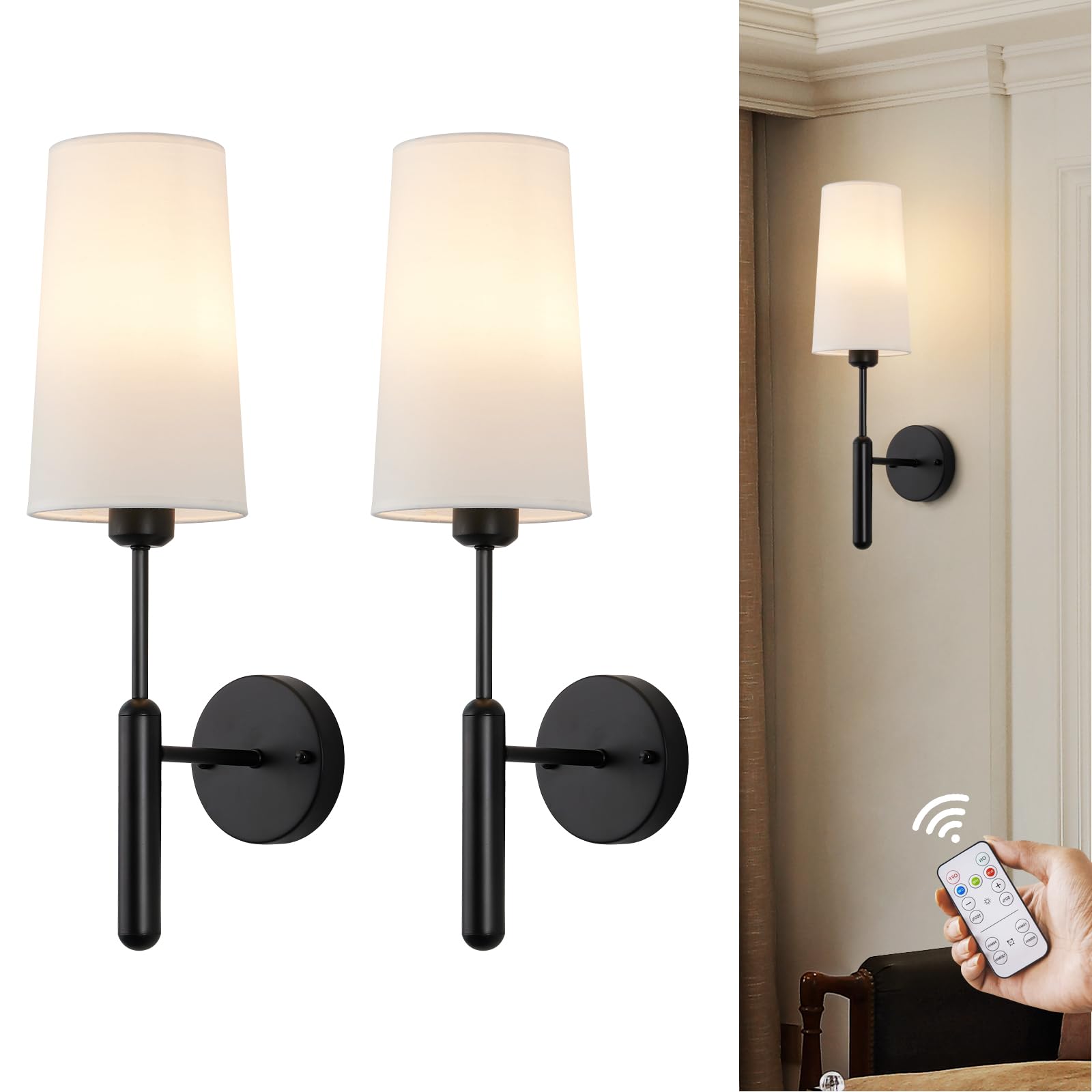 Gold Rechargeable Battery Operated Wall Sconces Set of 2 with Remote, Wireless Dimmable 5000mAh Battery Powered LED Wall Lights, Cordless Wall Lamp Lighting Fixture for Bedroom Living Room