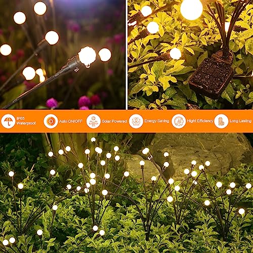 Solar Garden Lights, 4 Pack 32 LED Solar Outdoor Lights, Outdoor Decorations Lights, Solar Swaying Lights, Firefly Lights for Patio Pathway Outdoor Decor, Big Bulb Solar Swaying Lights