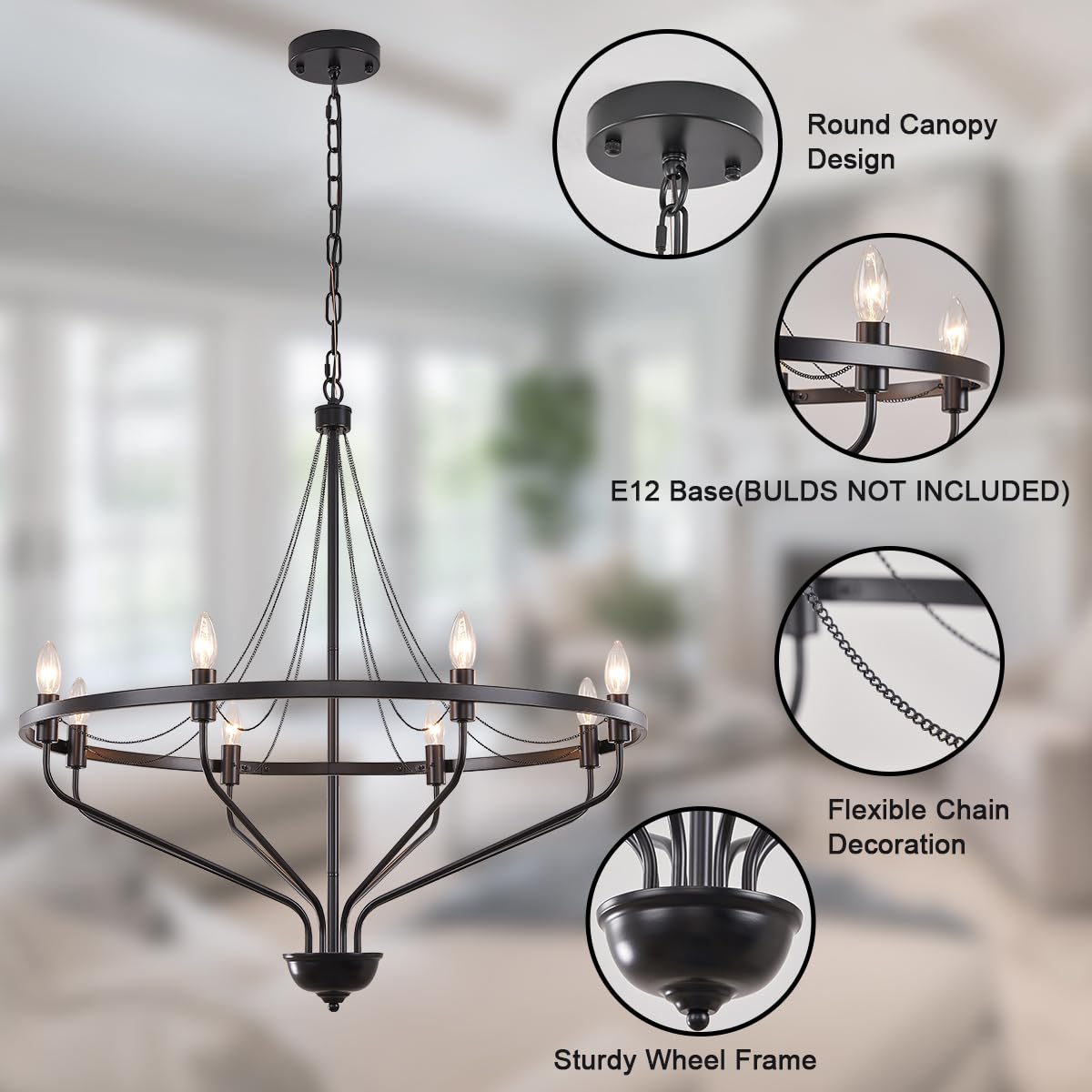 Gold 10 Lights Metal Chandelier 36'' Modern Metal Candle Chandeliers Lighting for Living Dining Room Bedroom Kitchen Island Entryway Foyer High Ceiling Hallway, E12