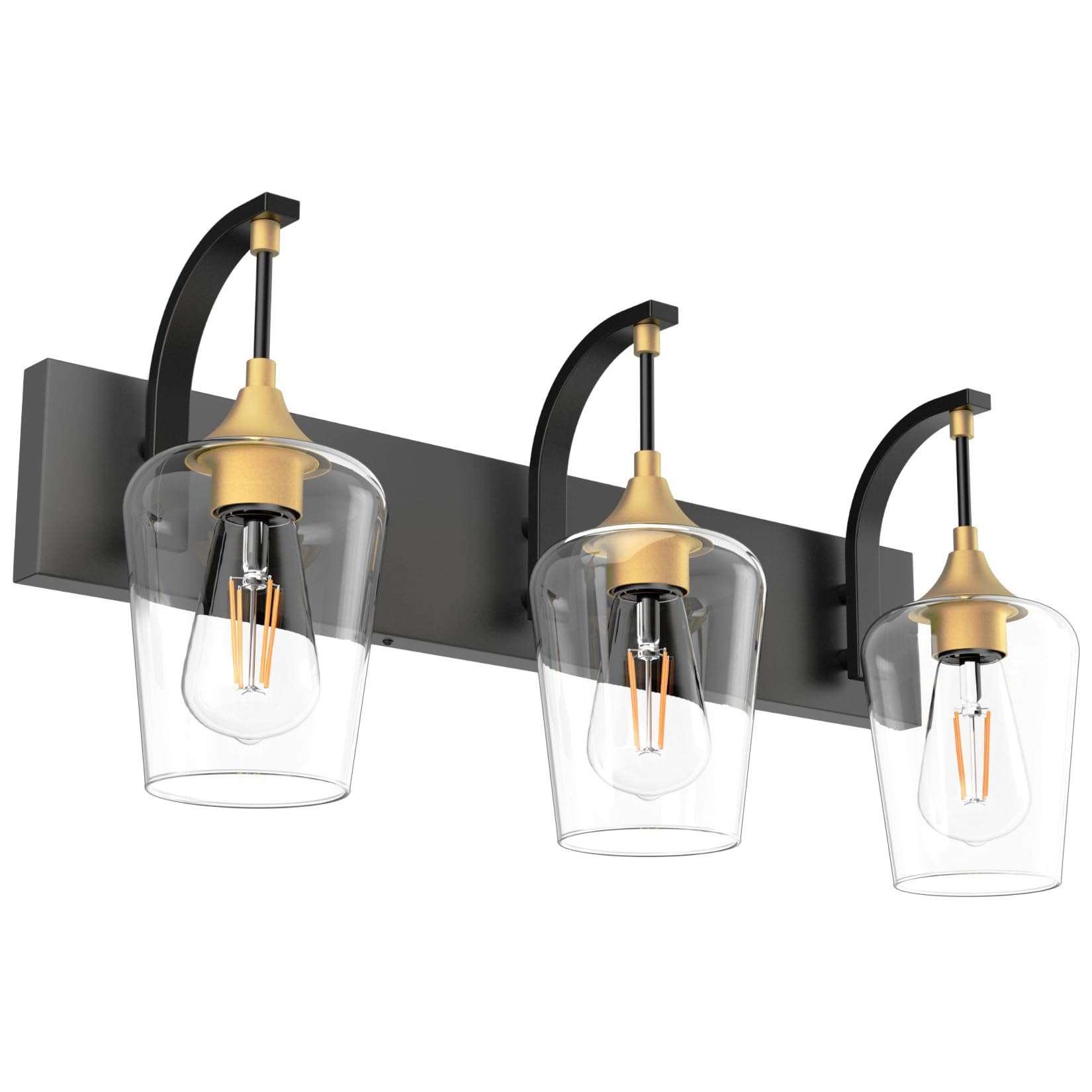 Matte Black Bathroom Vanity Light 4-Lights Industrial Black Vanity Lights Clear Glass Vintage Edison Matte Black Wall Mount Light Fixtures for Bathroom