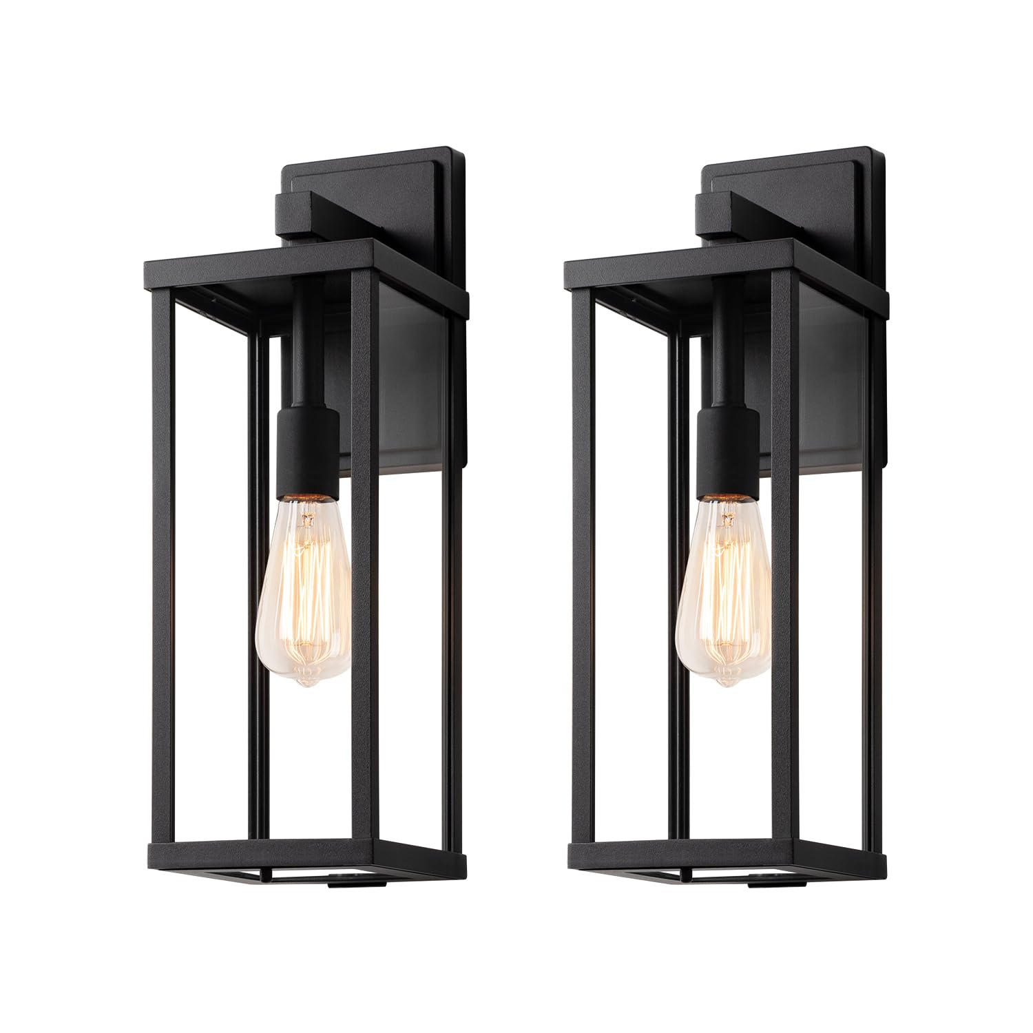 11" Classic Outdoor Wall Sconce 1 Light in Matte Black Rectangular Metal Frame and Clear Glass Shade Waterproof Porch Light Patio Light Pack of 2