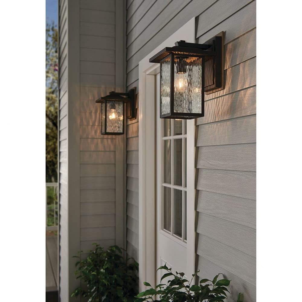 10.25" Outdoor Wall Light in Black, 1-Light Exterior Wall Sconce Porch Light with Clear Water Glass, (10.25" H x 6.5" W), 49924BKT