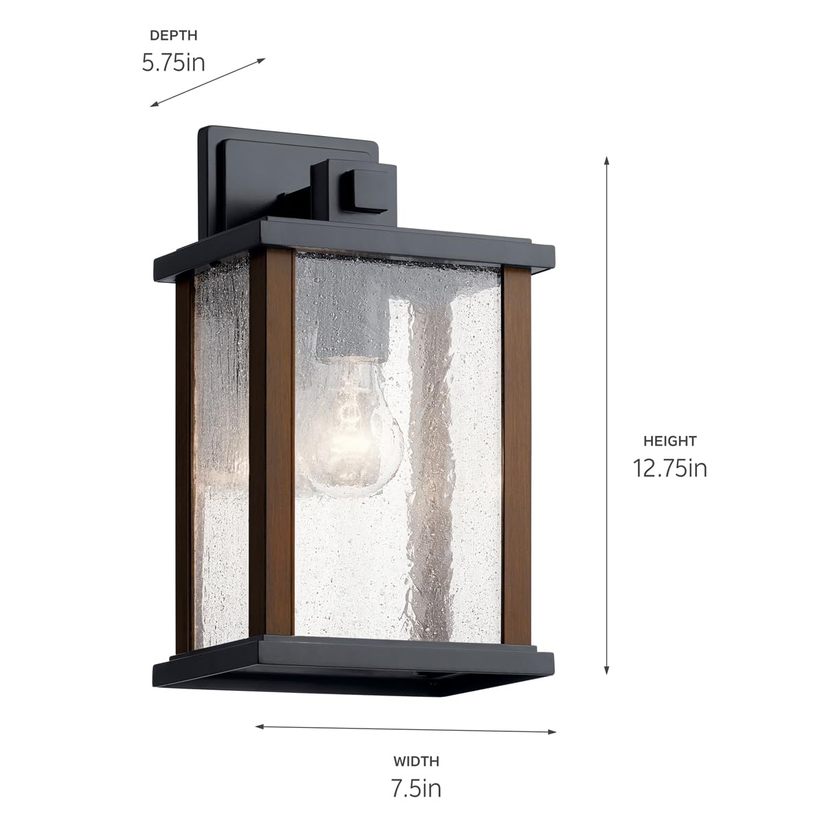 12.75" Outdoor Wall Light in Black, 1-Light Exterior Wall Sconce with Clear Ribbed Glass, (12.75" H x 7.5" W), 59017BK