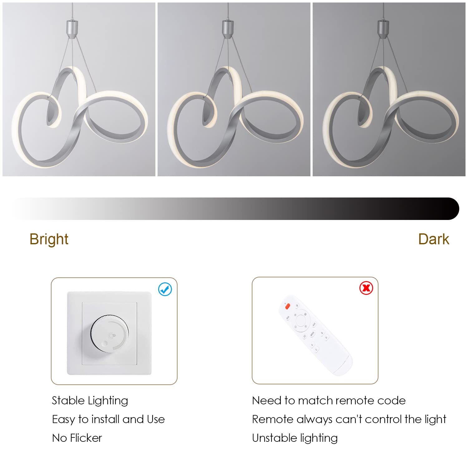 Dimmable Modern LED Chandelier for Kitchen Island Round Pendant Light, Flush Mount Modern Simple Irregular Ring Pendant Light Fixture for Bedroom, Living Room, Dining Room, 4000K(15W)…