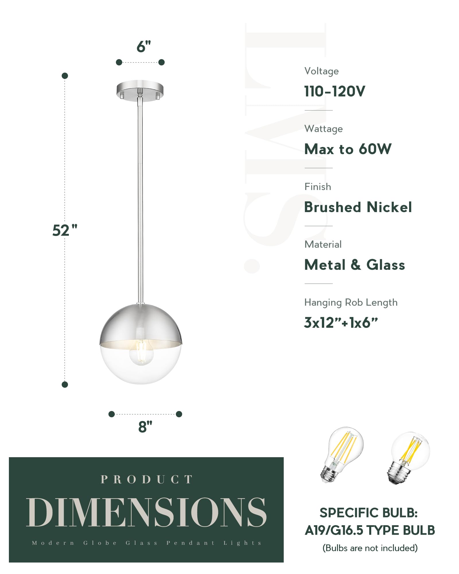 Modern Pendant Lighting Gold Globe Pendant Light Fixture, Mid Century Chandelier One Light Hanging Fixture for Kitchen Island, Adjustable Indoor Lighting for Dinning Room Bedroom, LMS-187