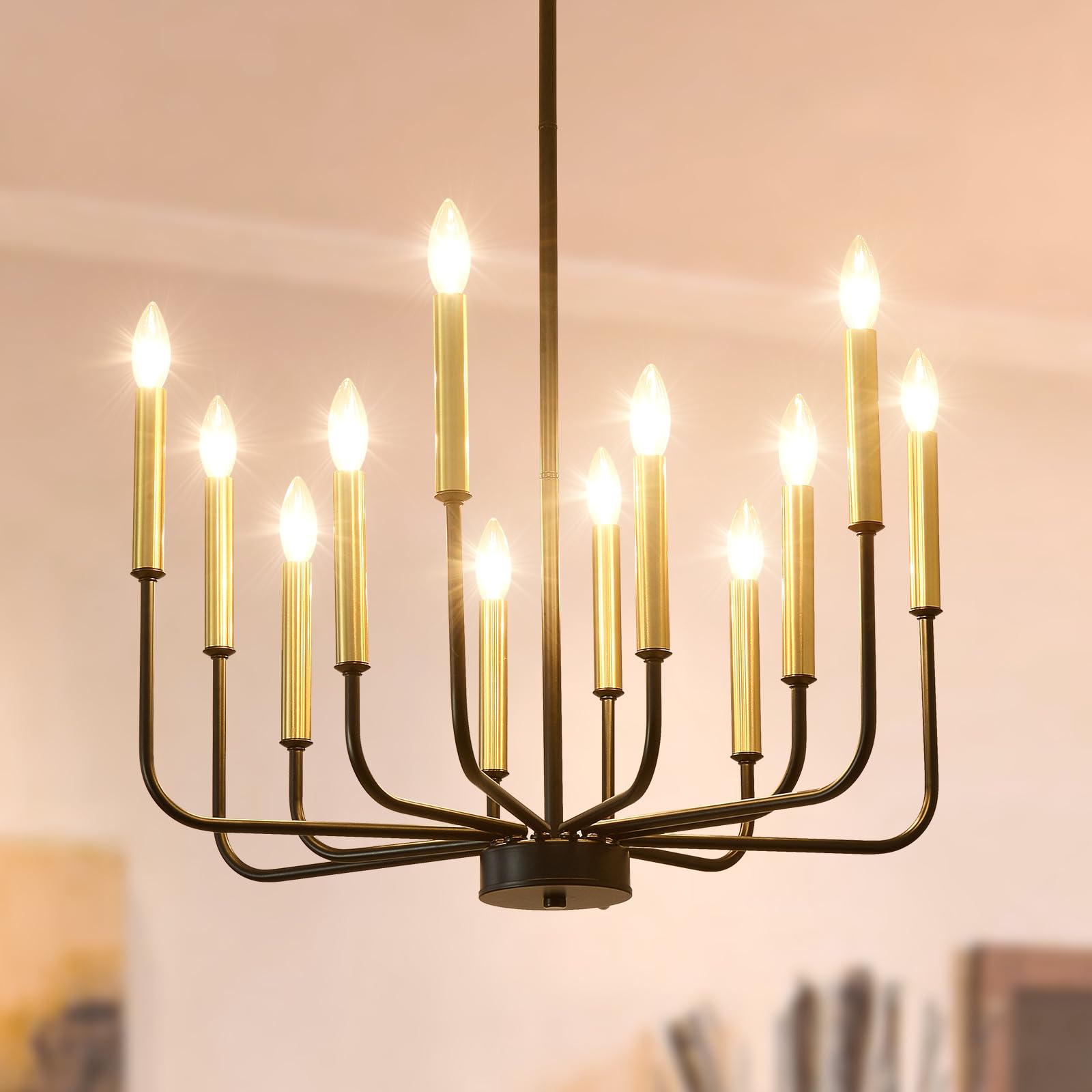 Gold Chandeliers, 6-Light Metal Candle Farmhouse Chandeliers, Rustic Industrial Modern Chandeliers Lighting Fixtures Hanging for Living Room, Kitchen, Bedroom, Dining Room(Bulbs are not Included)