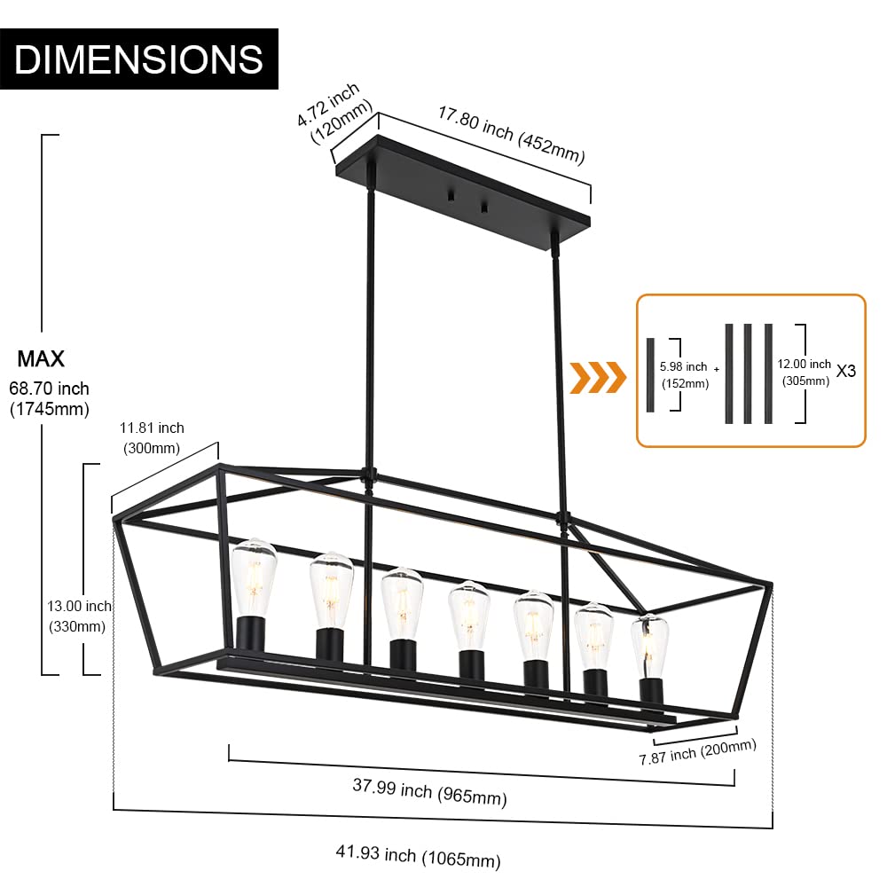 5 Light Modern Kitchen Island Light in Gold Finish,Industrial Hanging Pendant Lighting Fixture with Metal Frame Linear Lantern Chandelier for Dining Room Foyer Cafe Bar