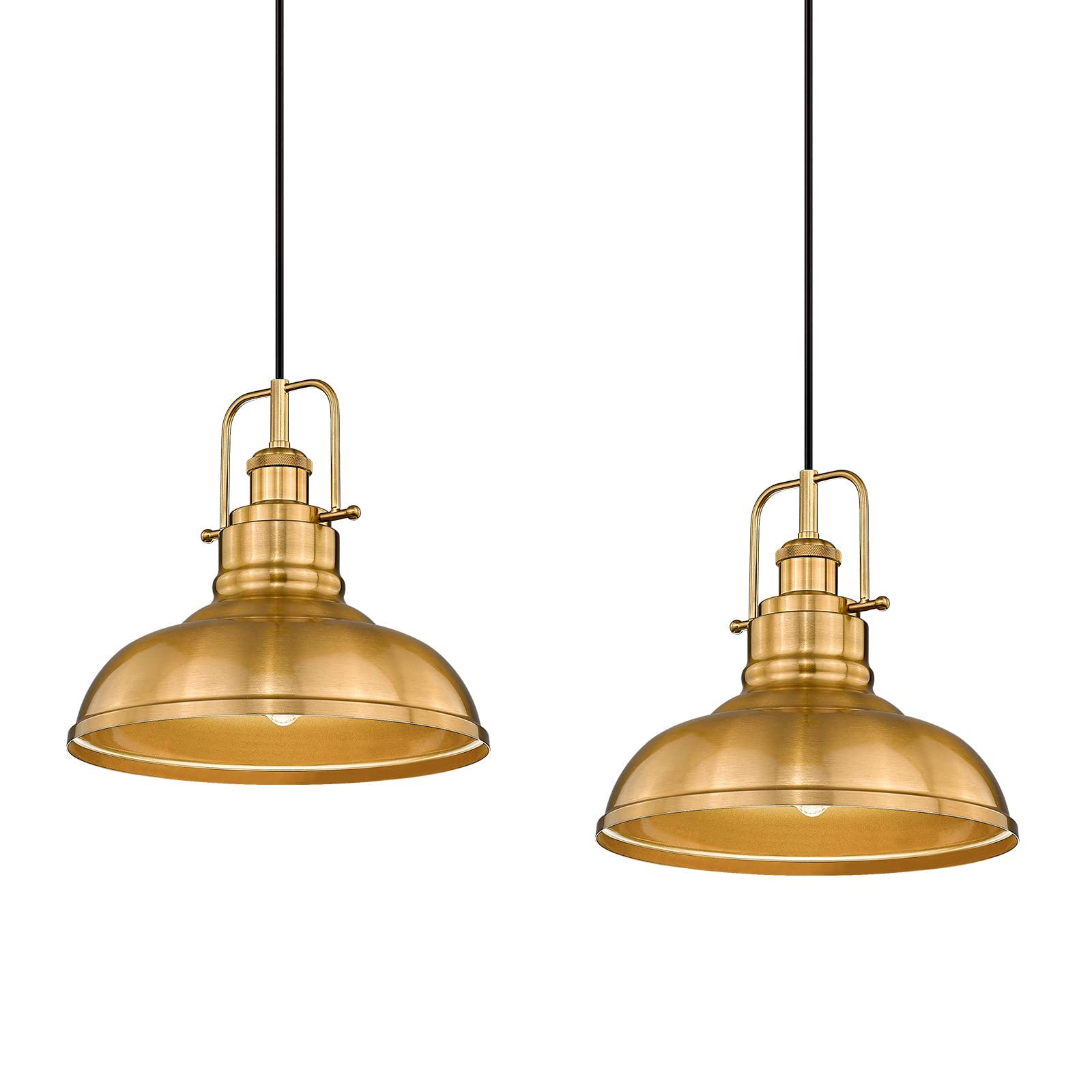 2 Pack Farmhouse Pendant Lights, 11-inch Industrial Ceiling Pendant Light Fixture with Metal Dome Shade, Gold Finish, 016-1-2PK BG