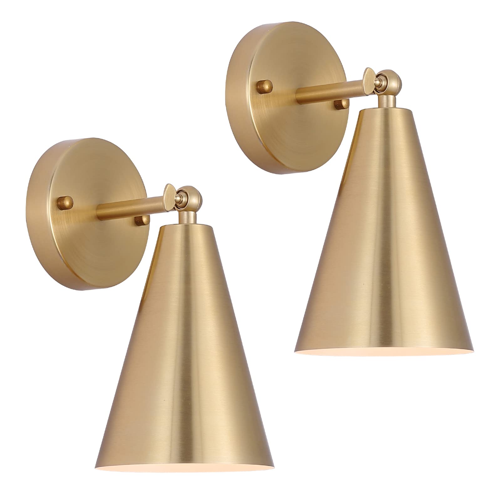 Gold Sconces Set of 2, Modern Brass Wall Sconces Lighting Fixtures with Metal Shade, Indoor Decor Wall Mount Swing Arm Lamp for Bedroom,Bedside,Kitchen,Hallway,Living Room,Reading,Bar